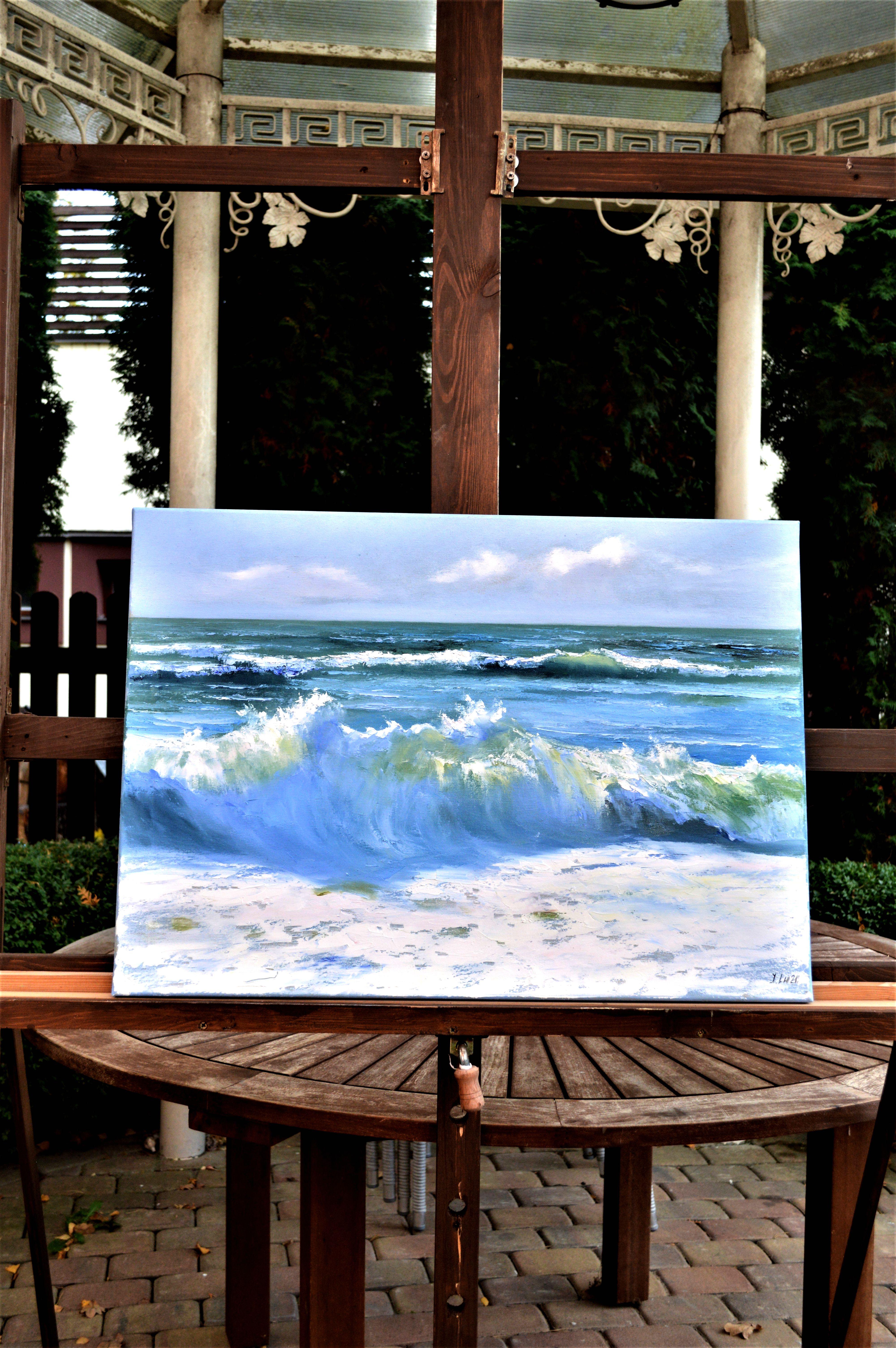 Waves dorées 50X70 - Expressionniste Painting par Elena Lukina
