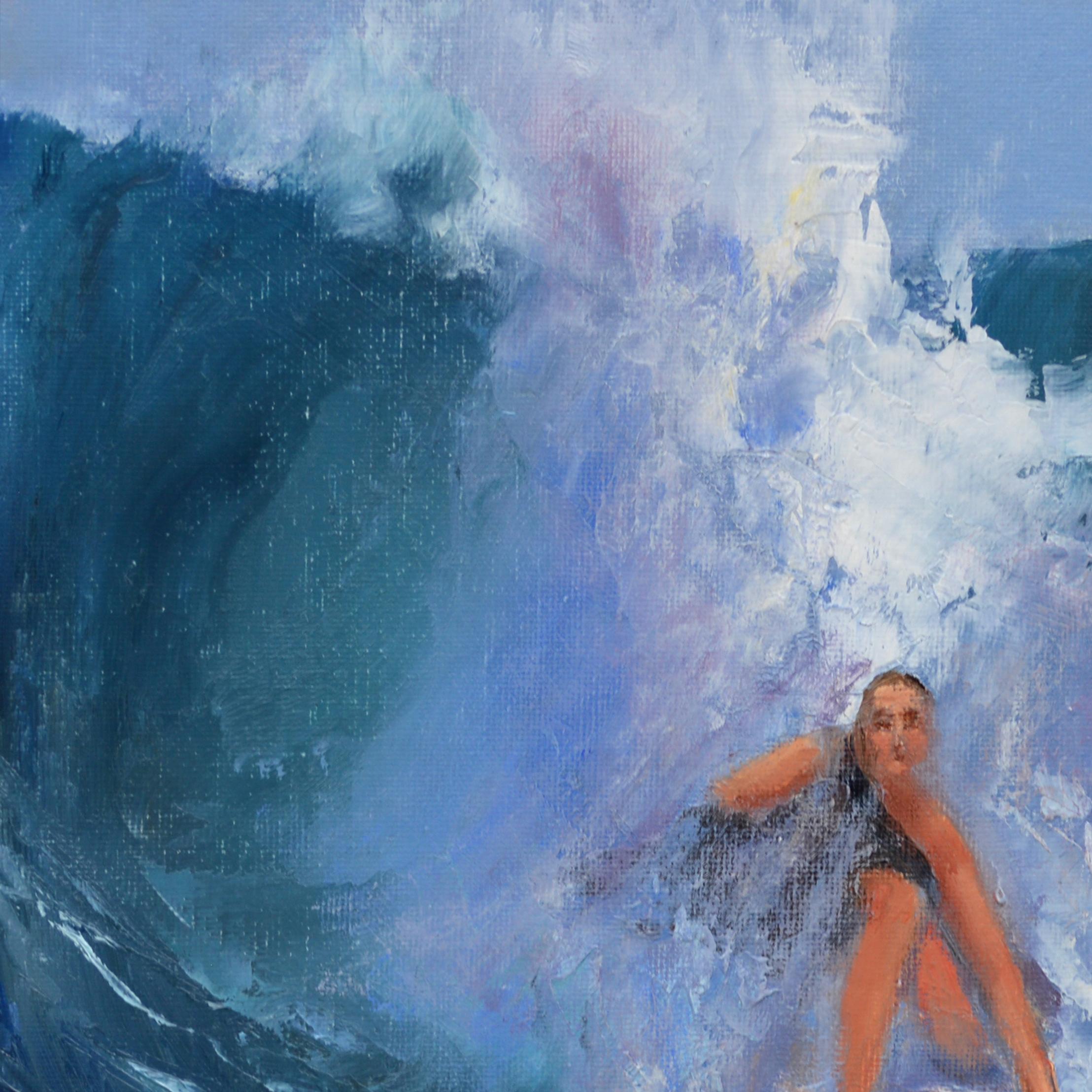 Surfeuse - Bleu Landscape Painting par Elena Lukina