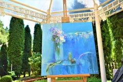« La solitude azurée d'un jour qui s'achève », peinture à l'huile impressionniste, toile