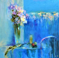 Die azurblaue Einsamkeit eines zu Ende gehenden Tages, impressionistisches Ölgemälde, Leinwand