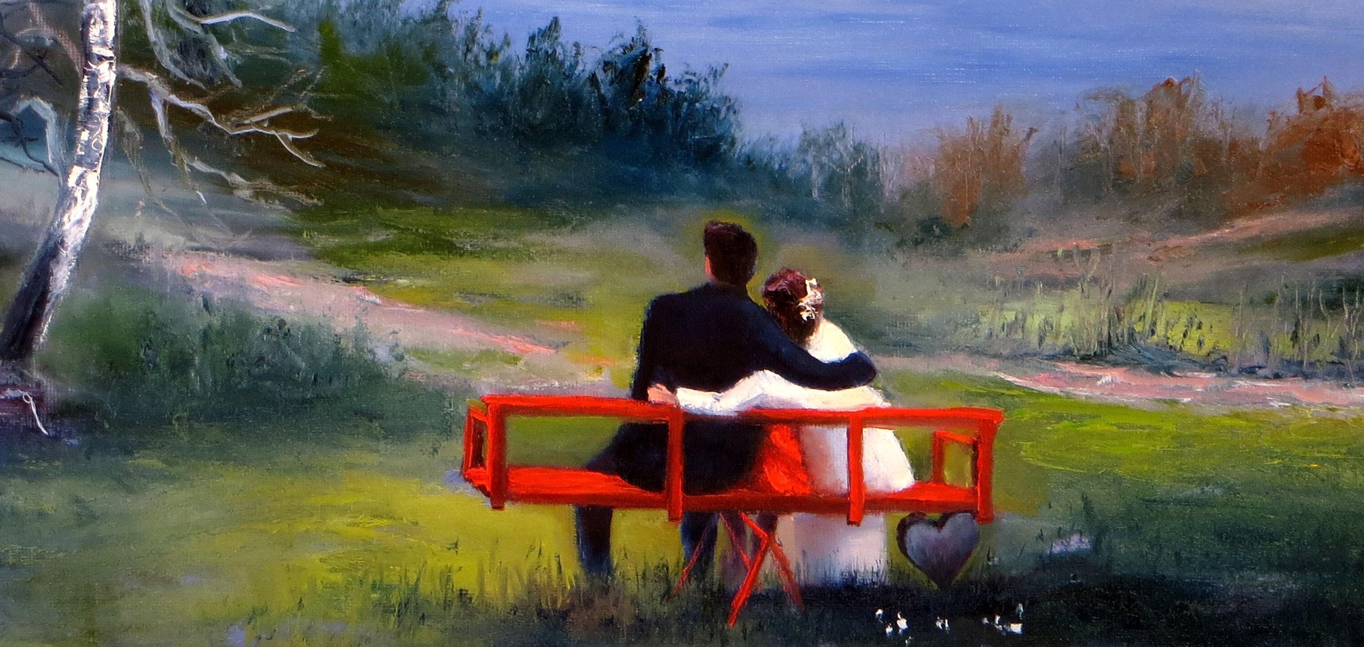 L'équilibre de l'amour. 30X60 huile. - Painting de Elena Lukina