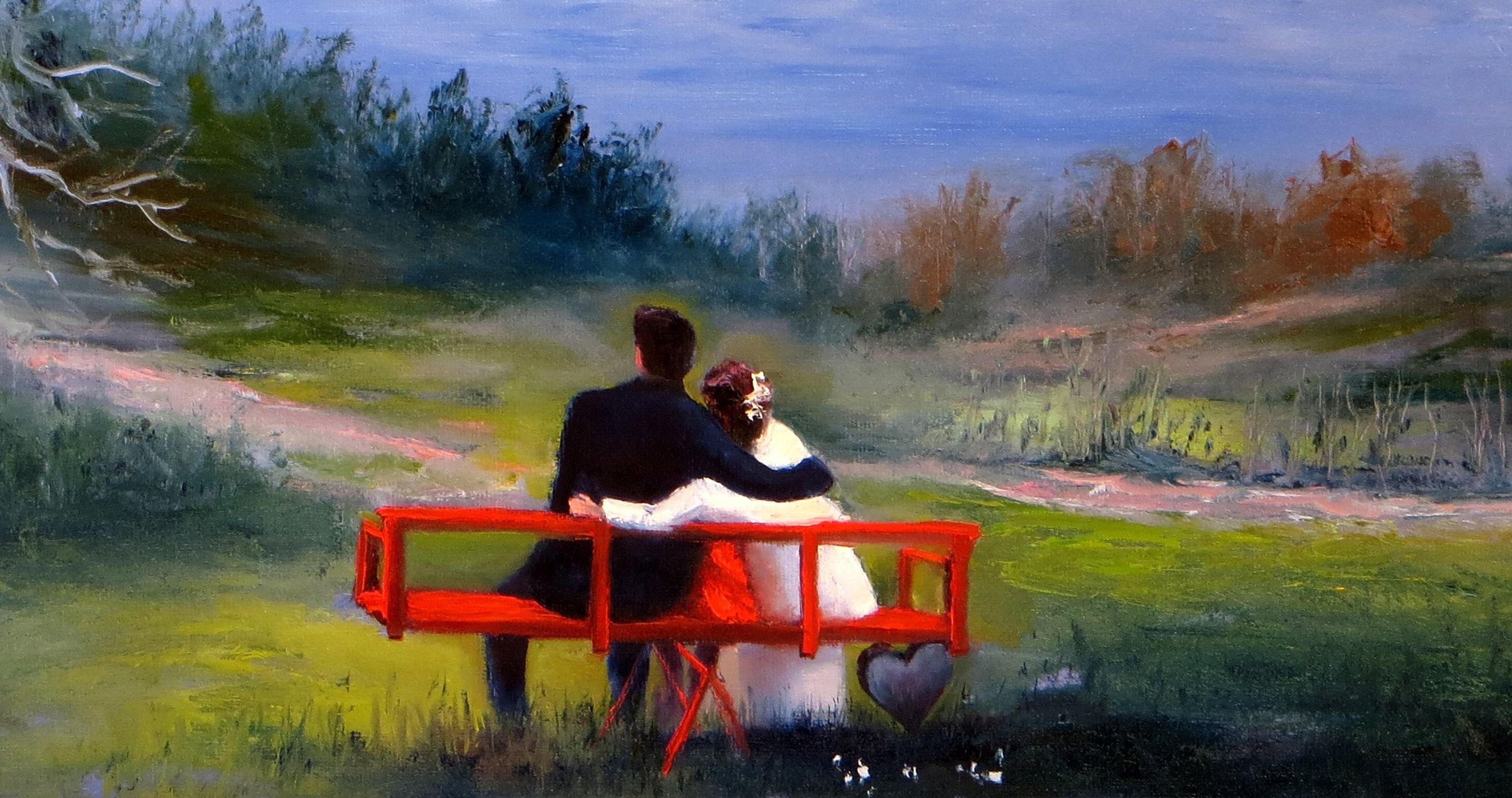 L'équilibre de l'amour. 30X60 huile. en vente 1