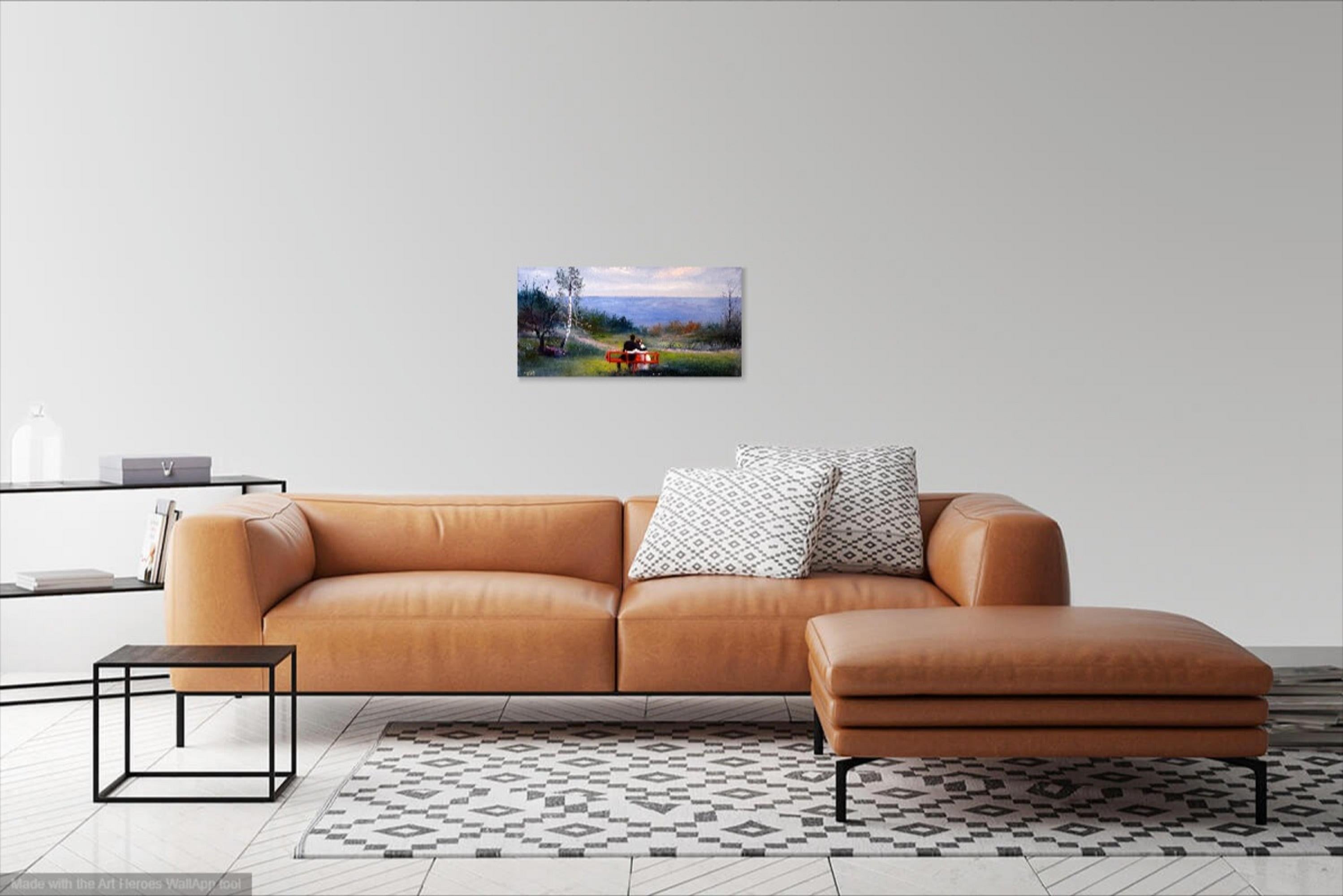 L'équilibre de l'amour. 30X60 huile. en vente 2
