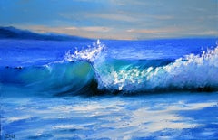 The Luminous Crest: 40x60cm Oceanic Surge Impasto Oil (2023)