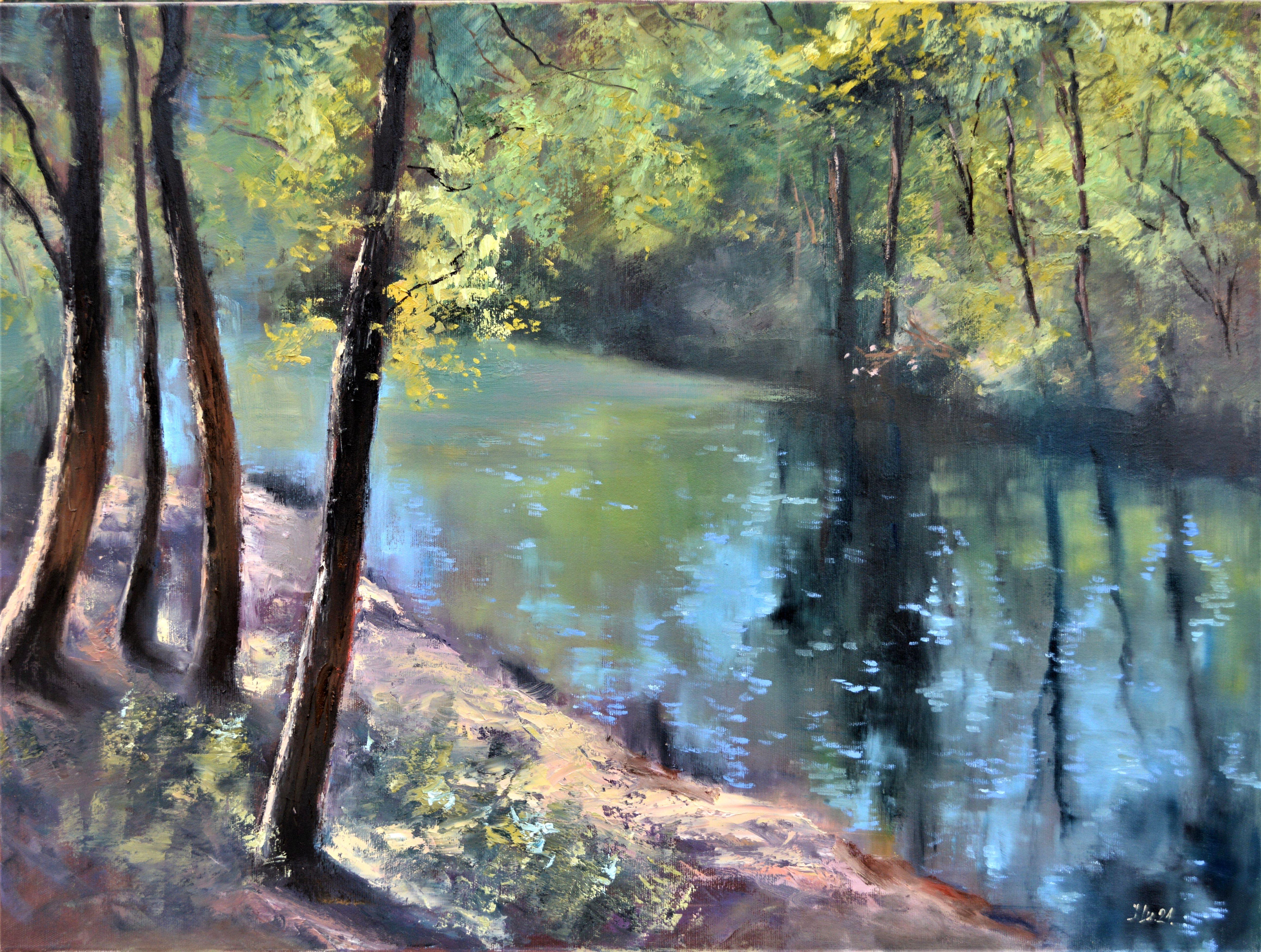 Elena Lukina Landscape Painting – Die Magie des sonnigen Waldes