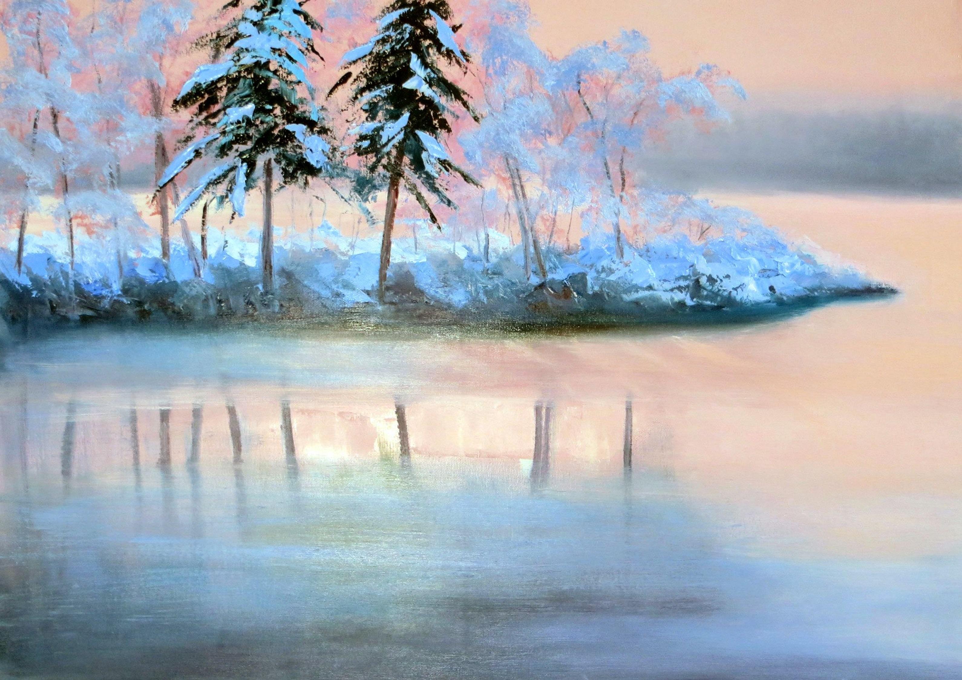 Elena Lukina Landscape Painting - WINTER SALE! The river in winter 50X70 oil painting