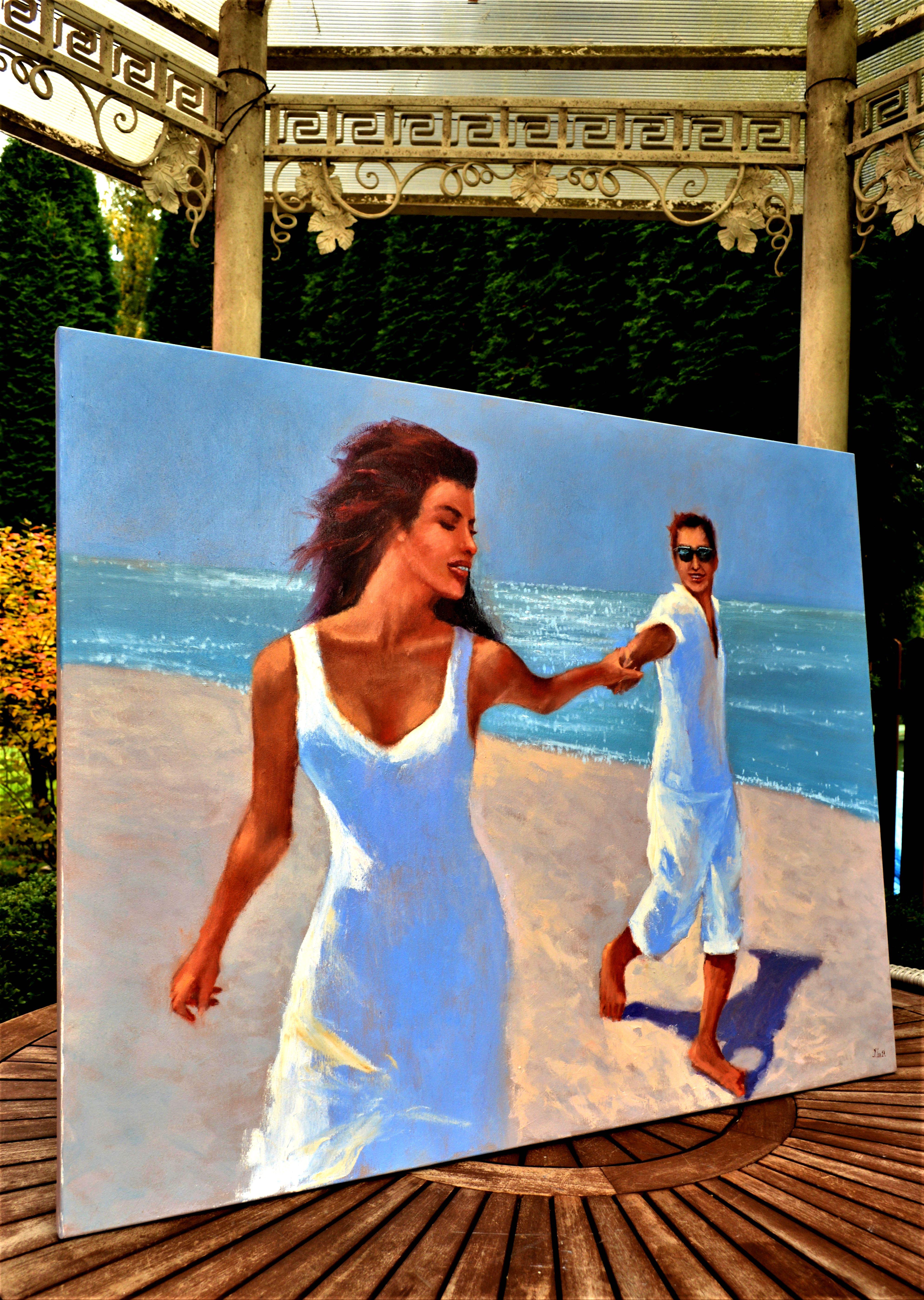 Die Welt gehört Ihnen 80X100 Ölgemälde (Blau), Landscape Painting, von Elena Lukina