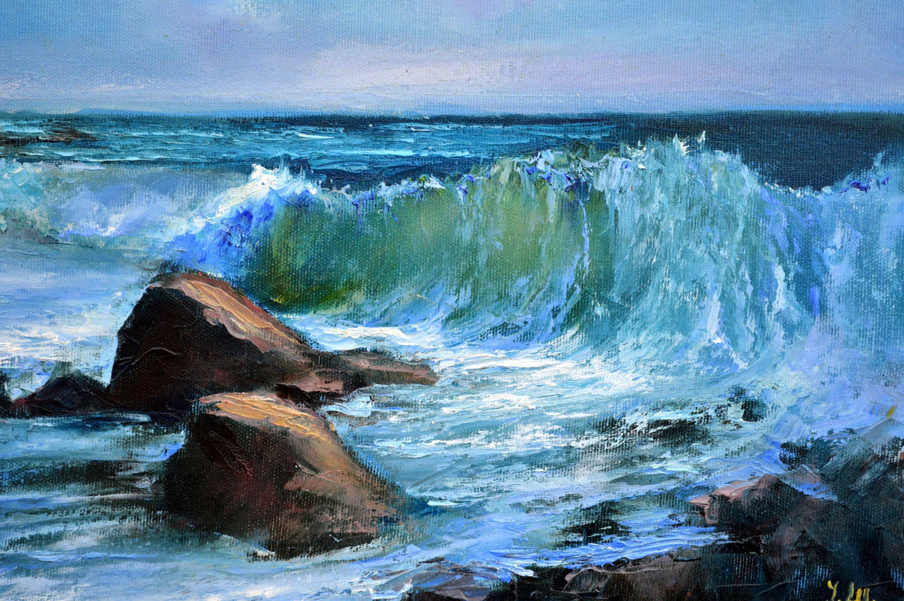 Tide Time - Blue Landscape Painting by Elena Lukina