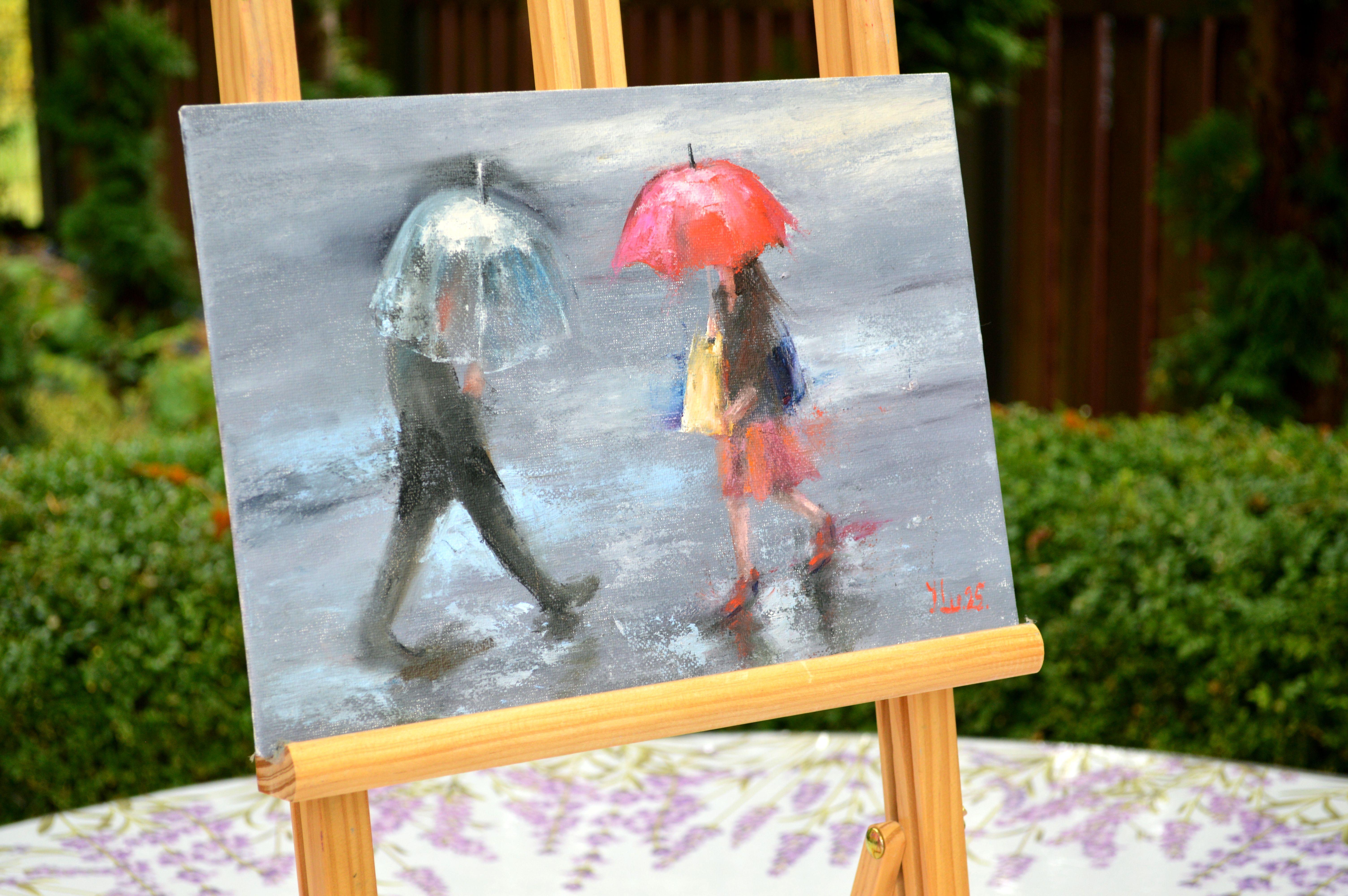 Two Under the Rain - Expressionist Painting by Elena Lukina