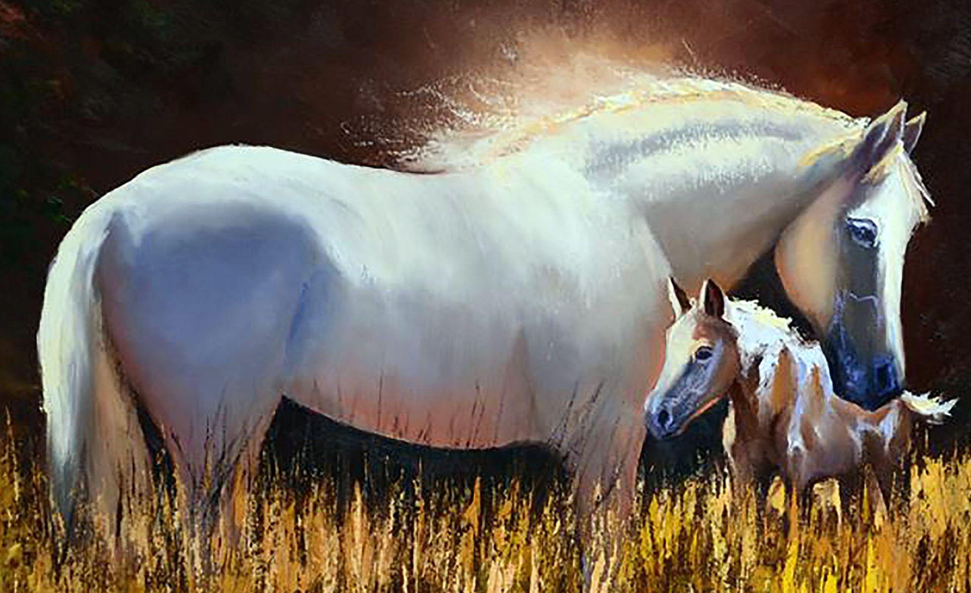 Bajo el sol con mamá - Painting de Elena Lukina