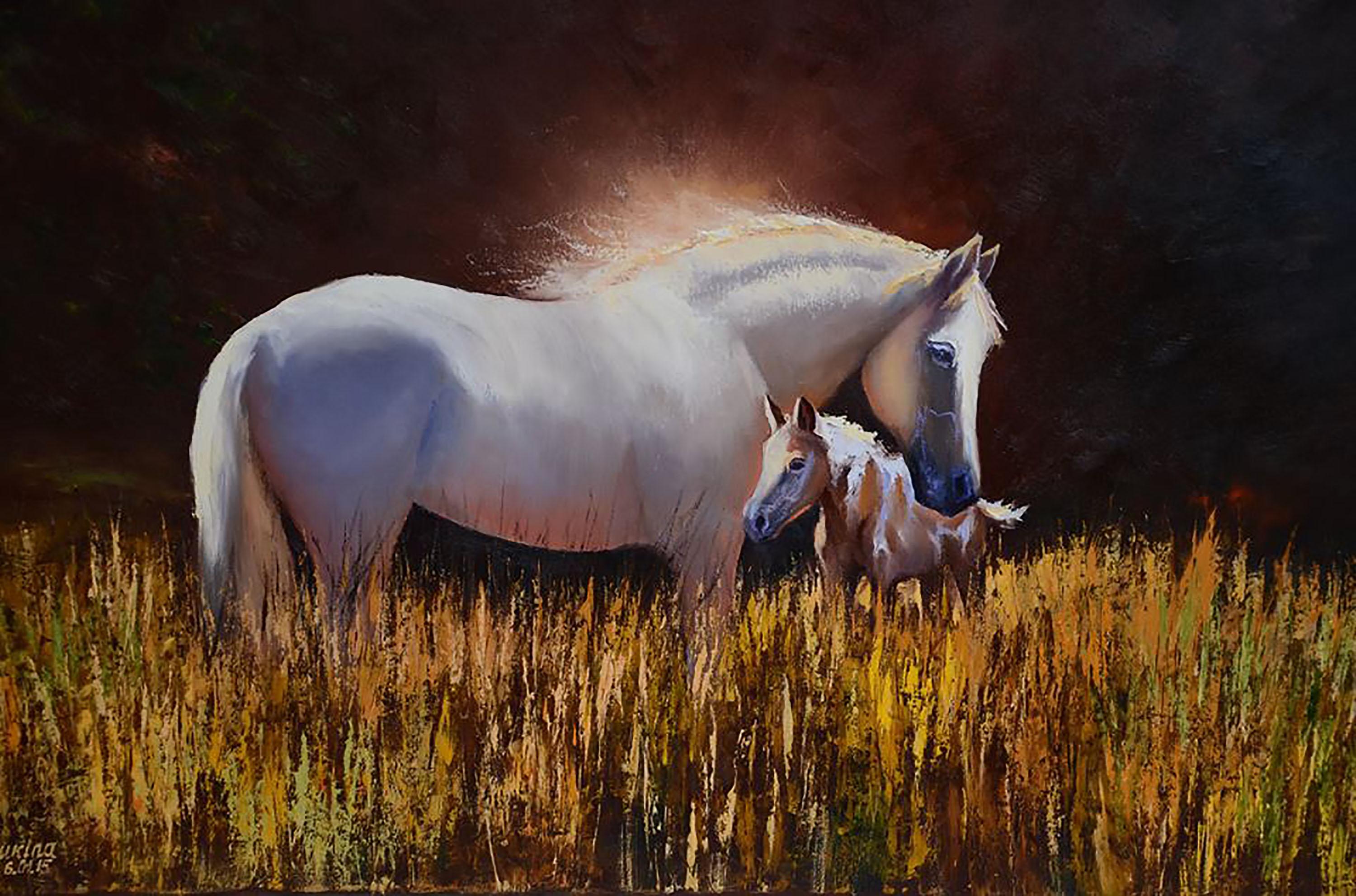 Figurative Painting de Elena Lukina - Bajo el sol con mamá