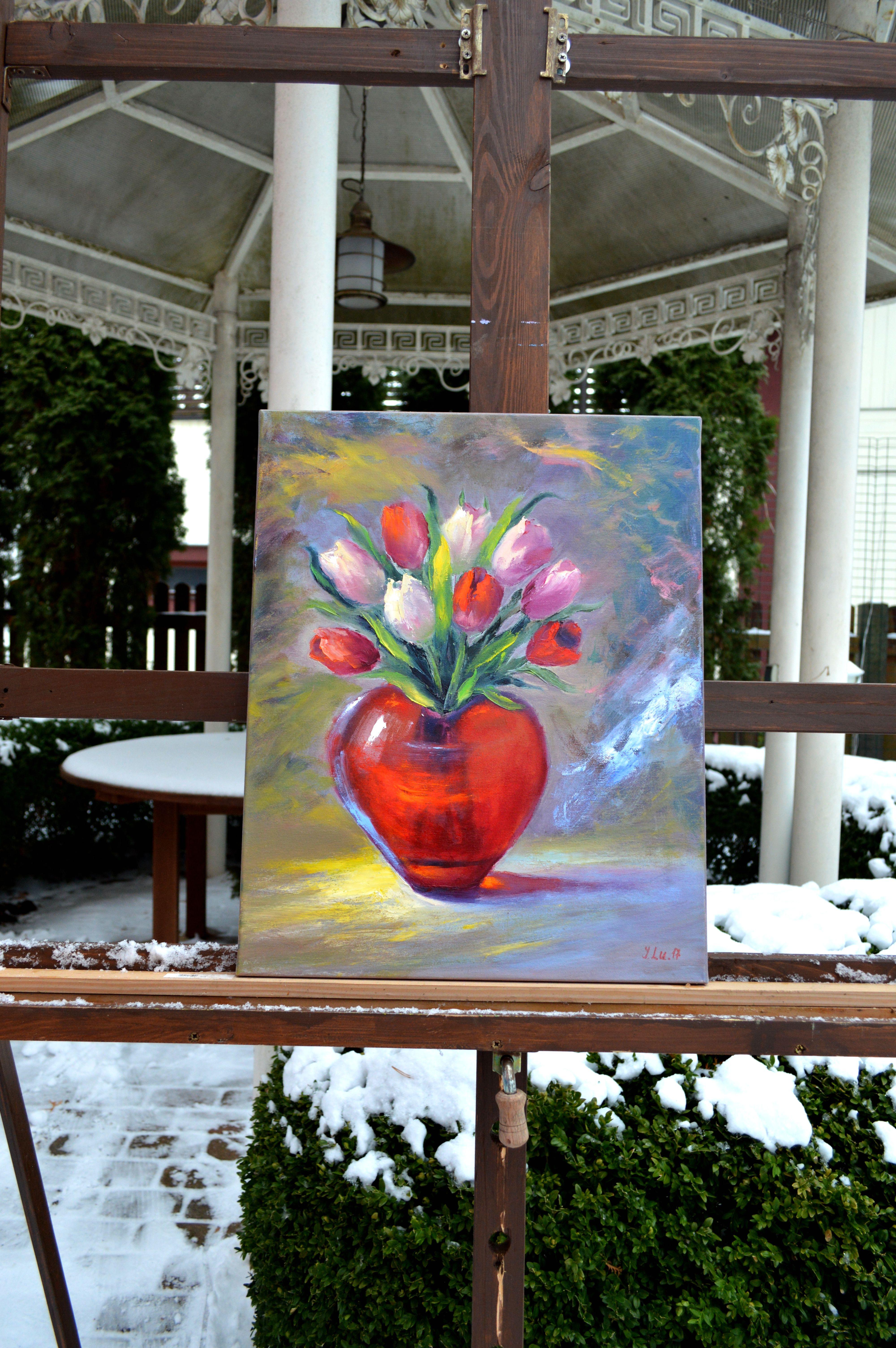 Peinture à l'huile Valentine 50X40. - Expressionniste Painting par Elena Lukina
