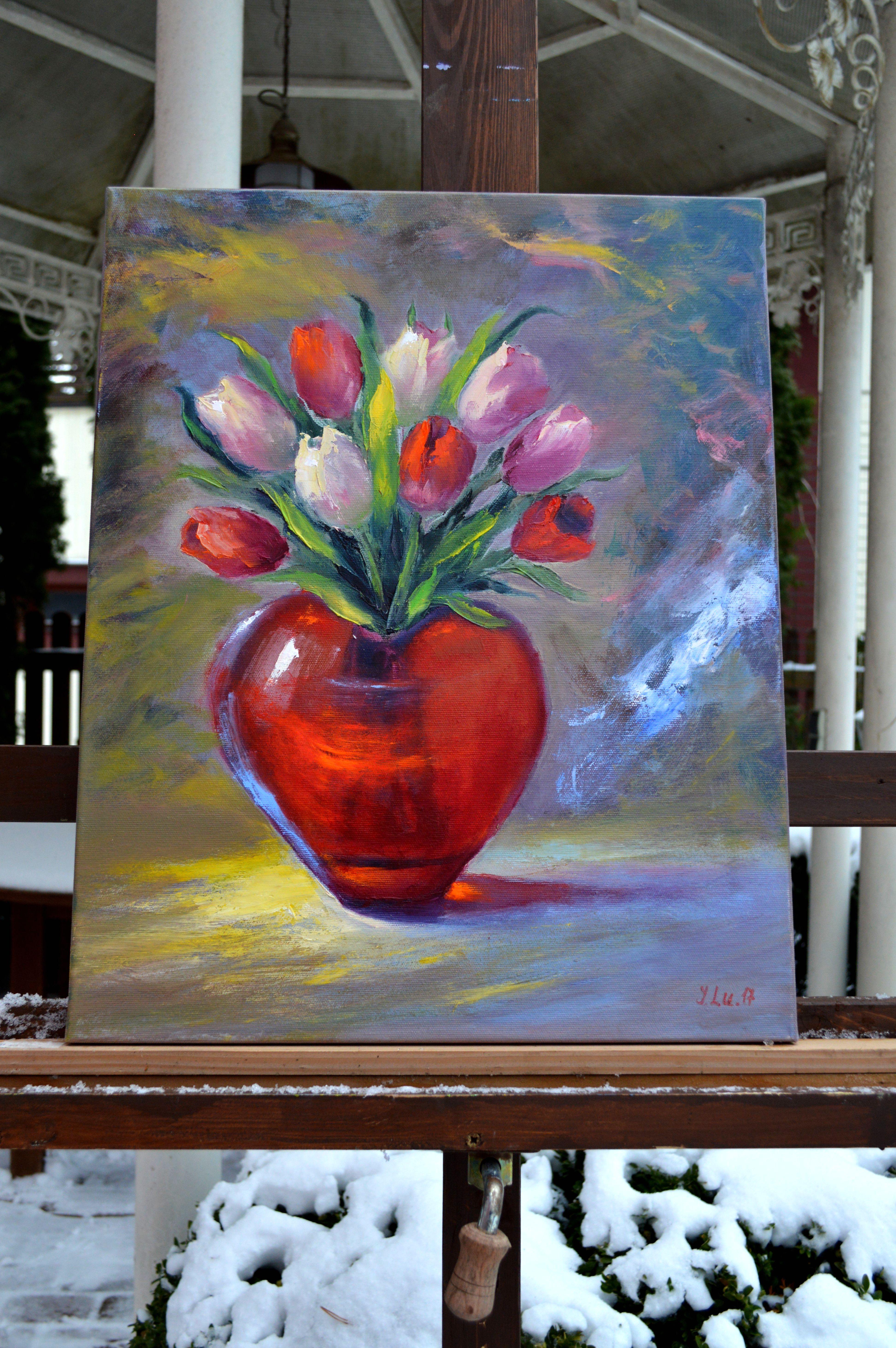 Peinture à l'huile Valentine 50X40. en vente 1