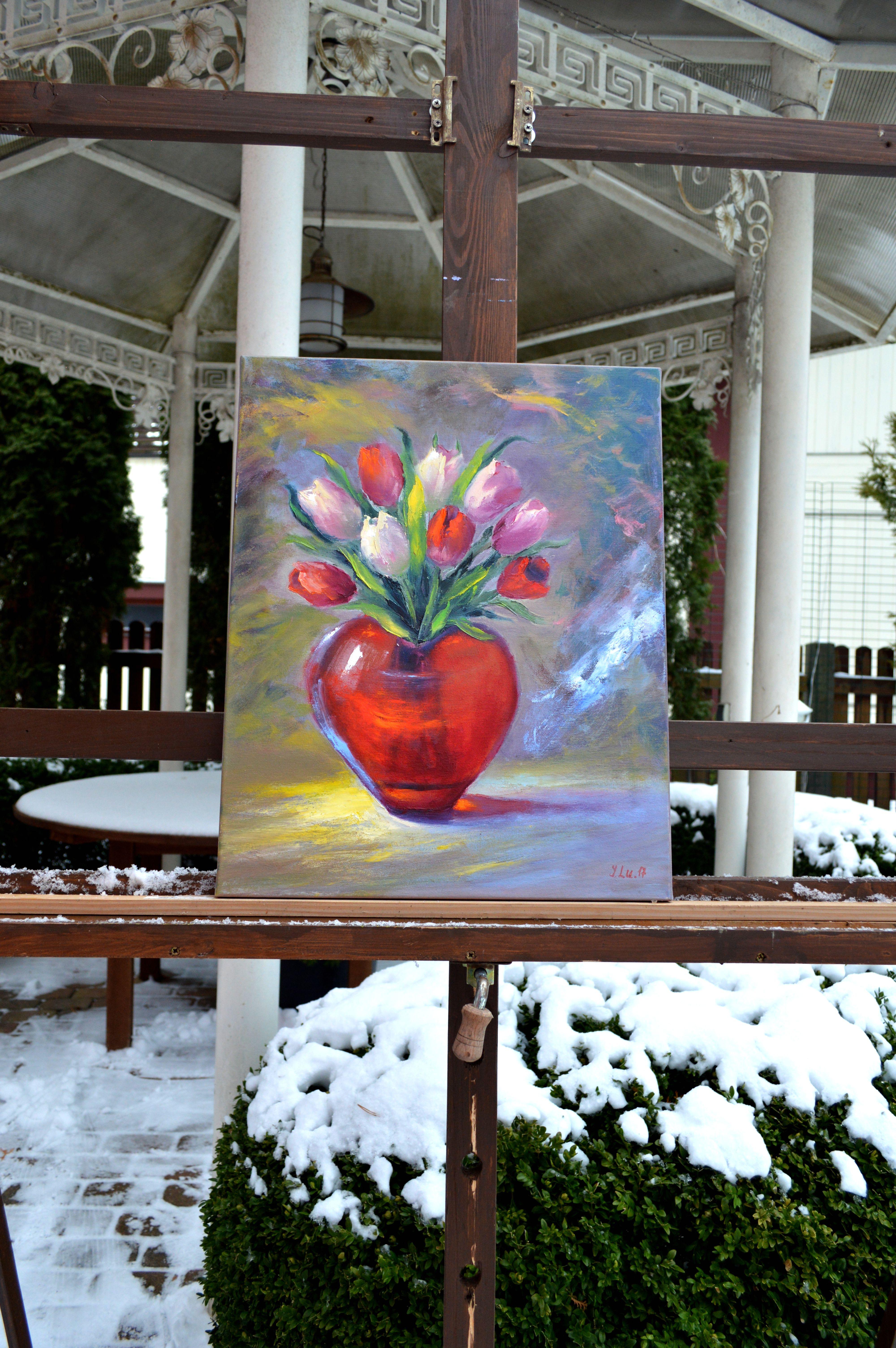 Valentine 50X40 oil painting. Valentine’s Day gifts art. - Painting by Elena Lukina