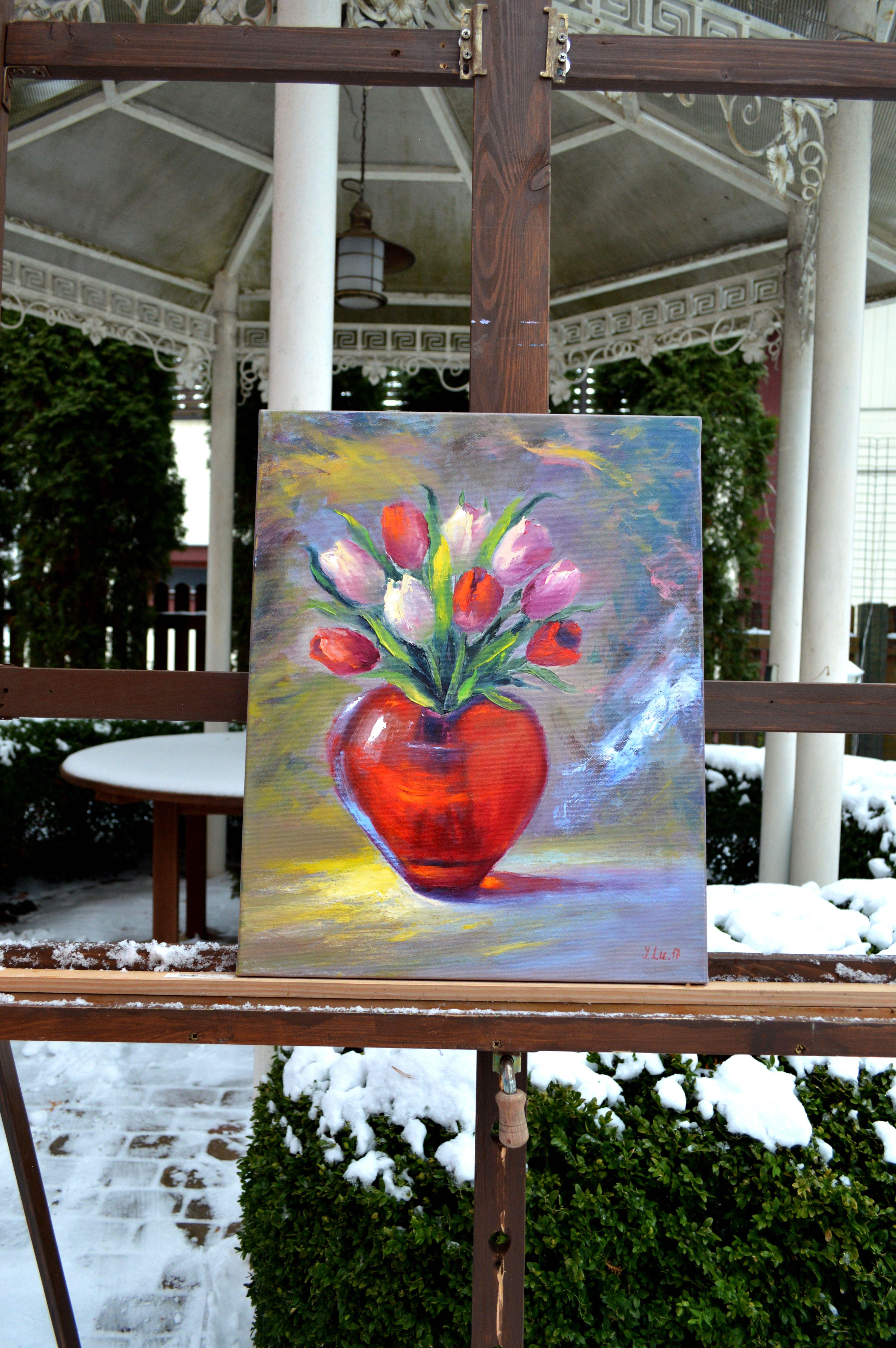 Peinture à l'huile Valentine 50X40. Cadeaux de la Saint-Valentin art. - Expressionniste Painting par Elena Lukina