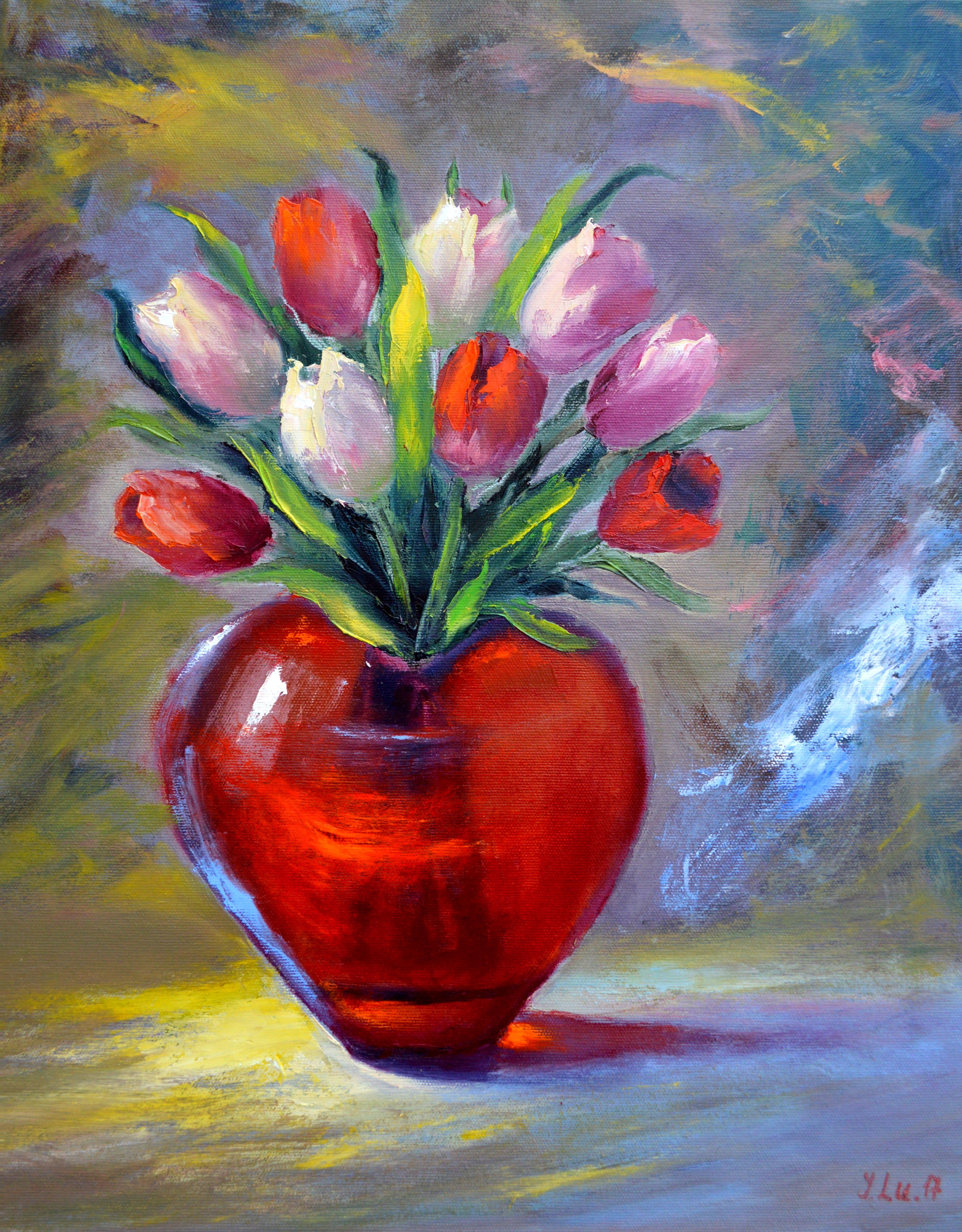 Elena Lukina Still-Life Painting - Valentine 50X40 oil painting. Valentine’s Day gifts art.