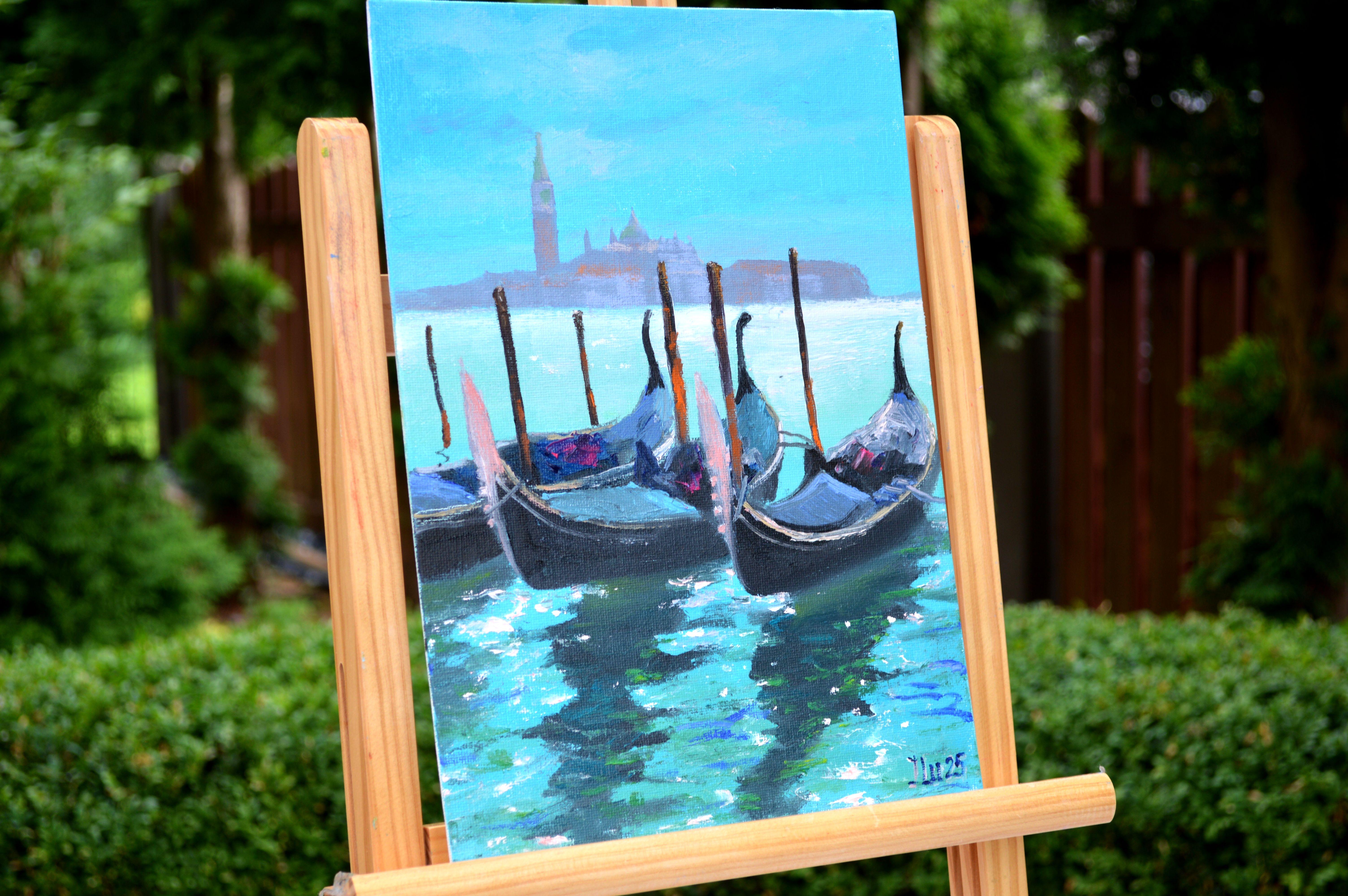 Venezianische Gondeln 1 (Expressionismus), Painting, von Elena Lukina