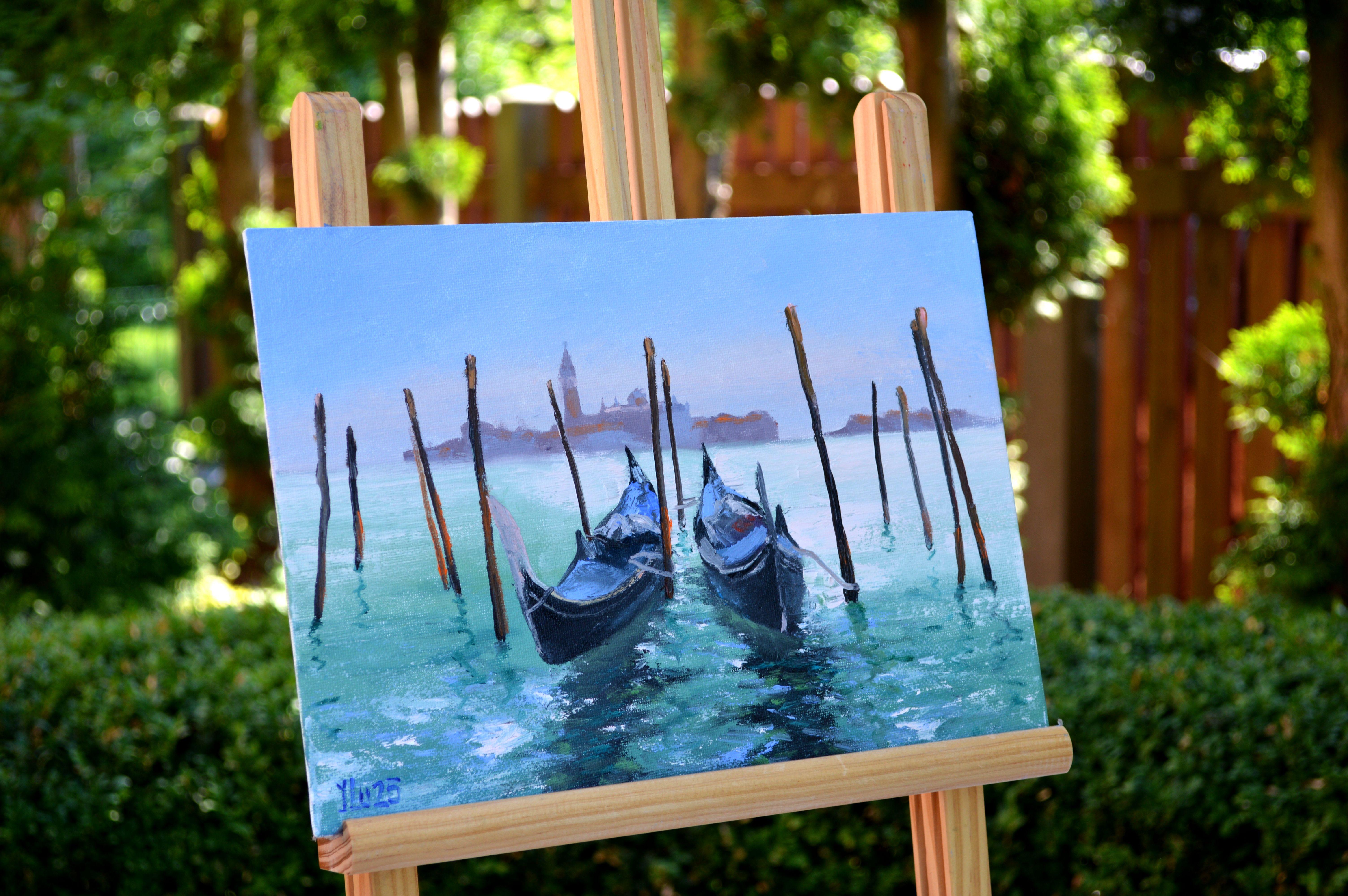 Venetian Gondolas 3 - Expressionist Painting by Elena Lukina