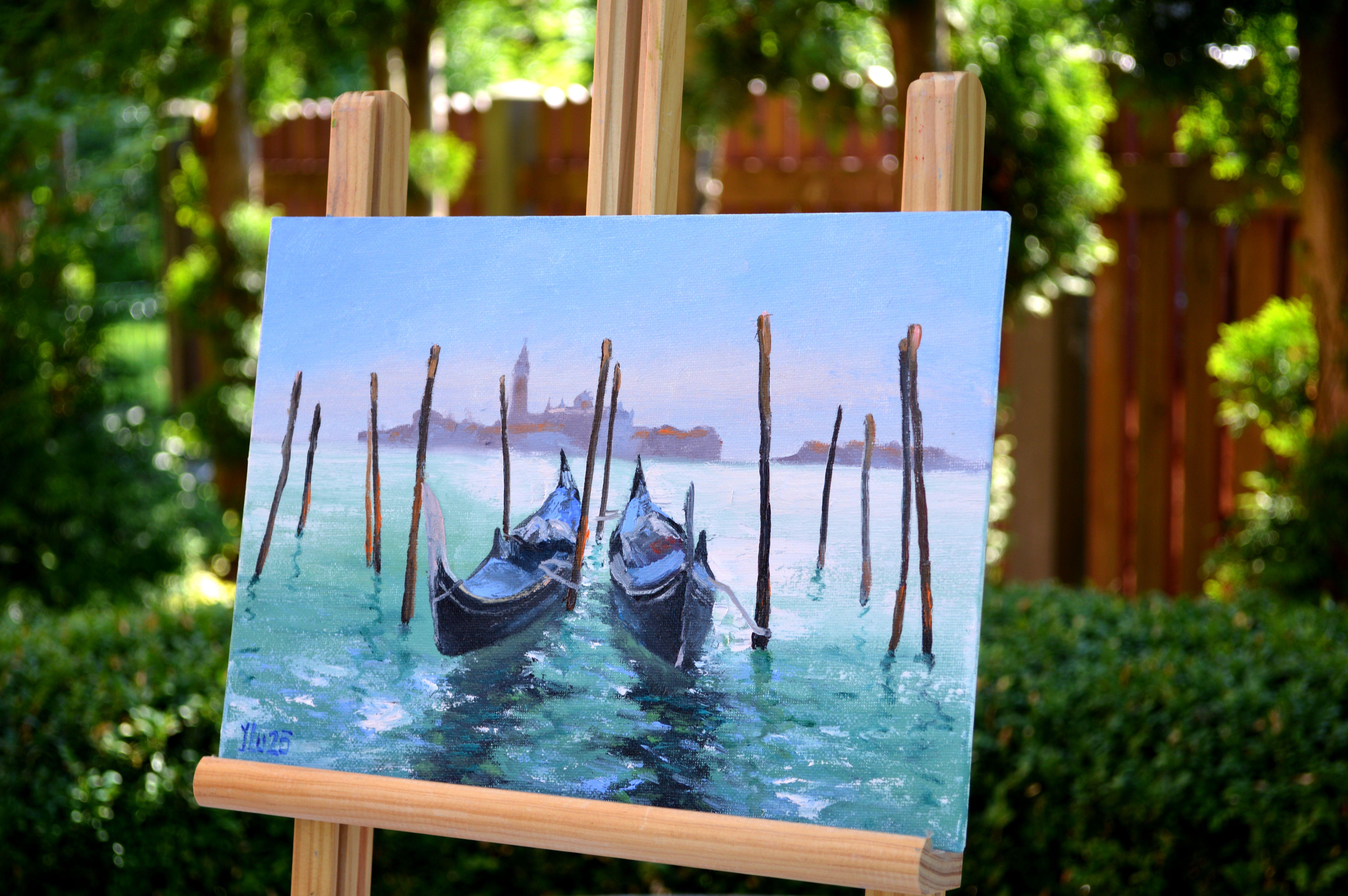 Venetian Gondolas 3 - Blue Interior Painting by Elena Lukina