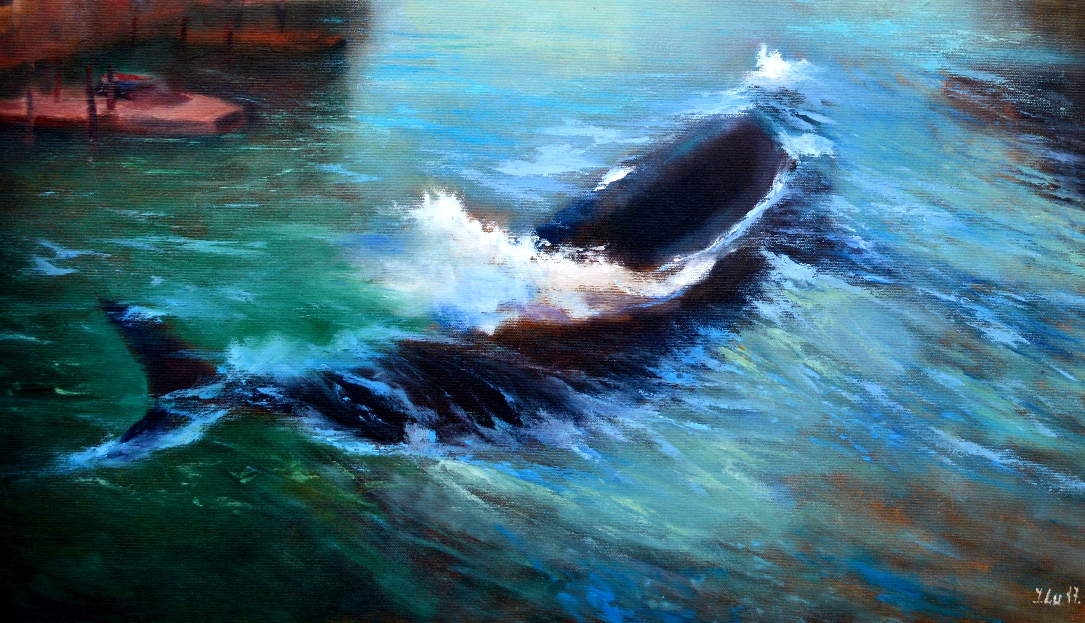 Venetian guest 80X80 - Painting by Elena Lukina