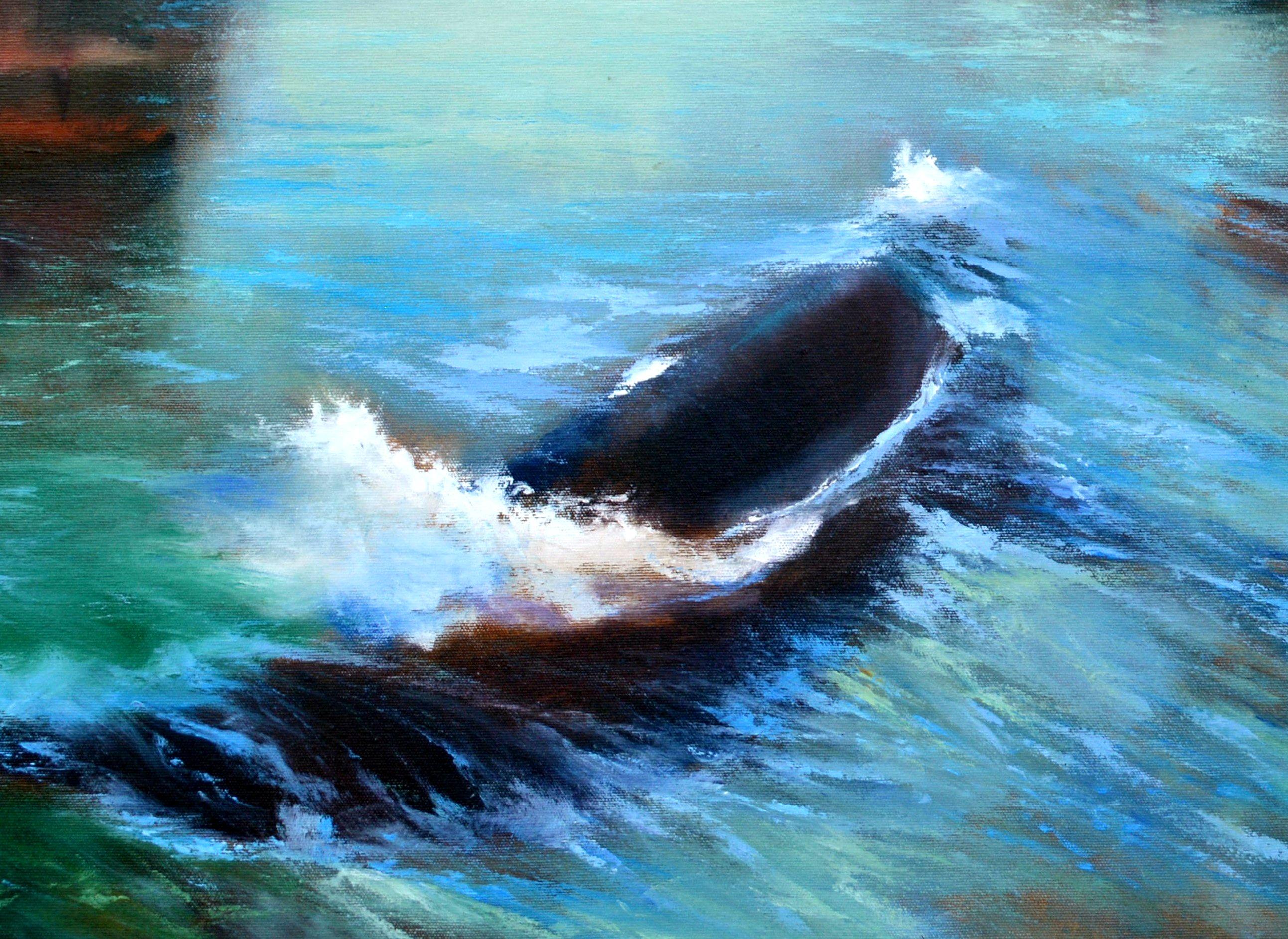 Venetian guest 80X80 - Black Landscape Painting by Elena Lukina