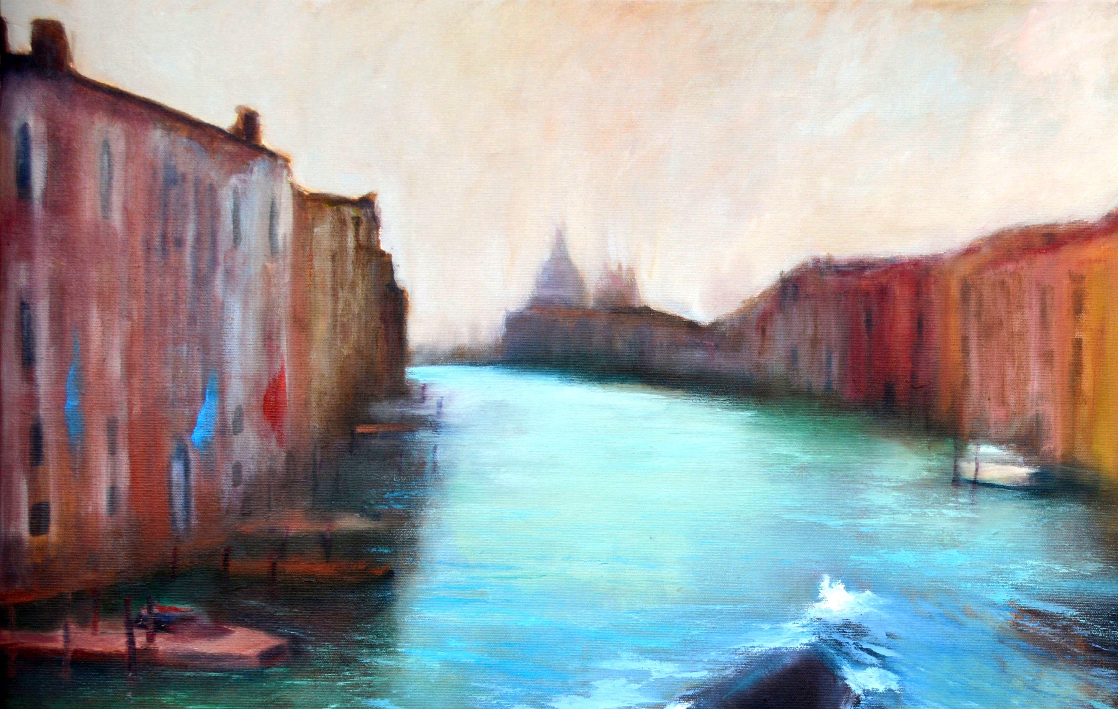 Venetian guest 80X80 - Expressionist Painting by Elena Lukina