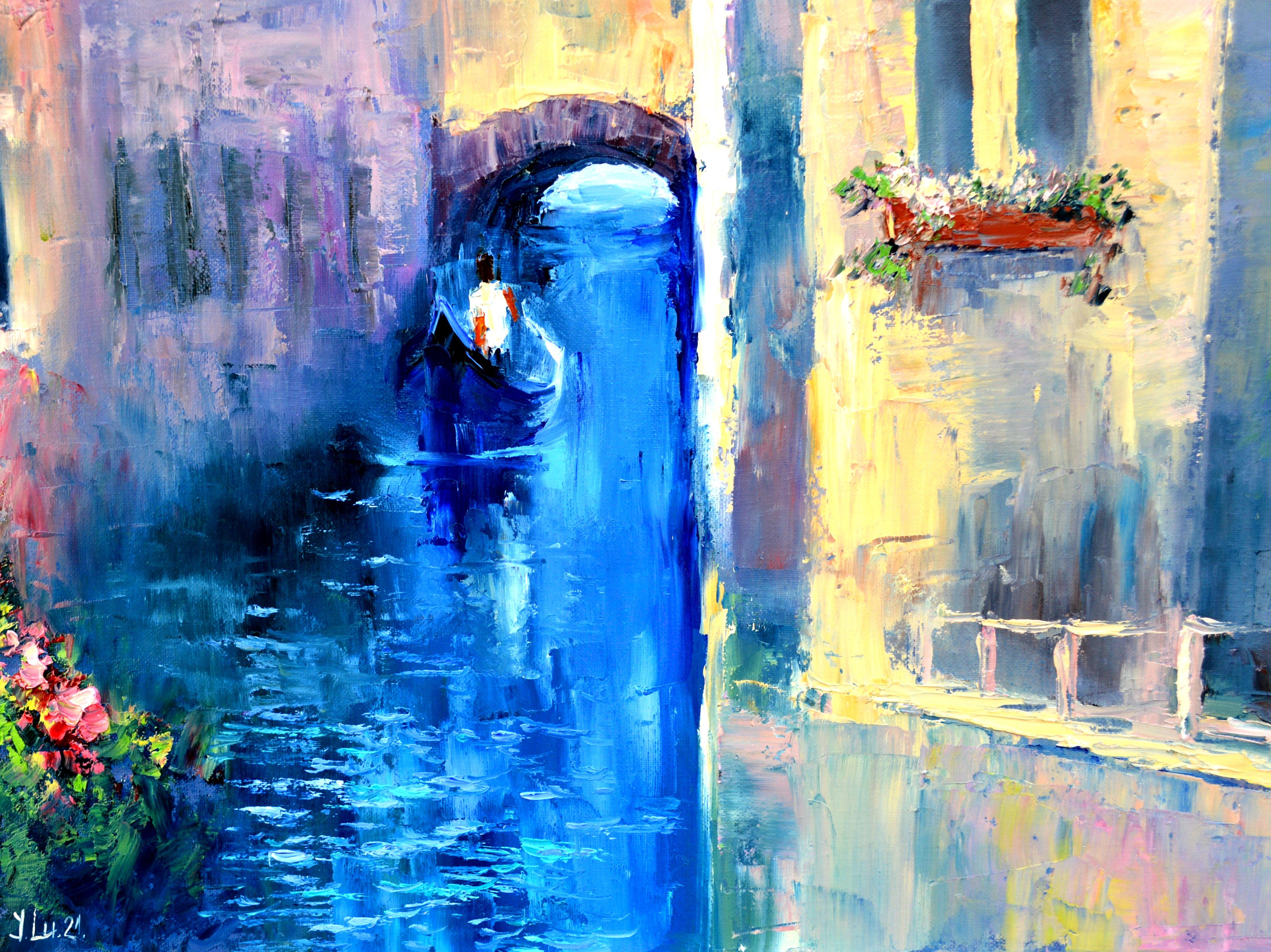 Venice, I miss you 50X60 - Blue Landscape Painting by Elena Lukina