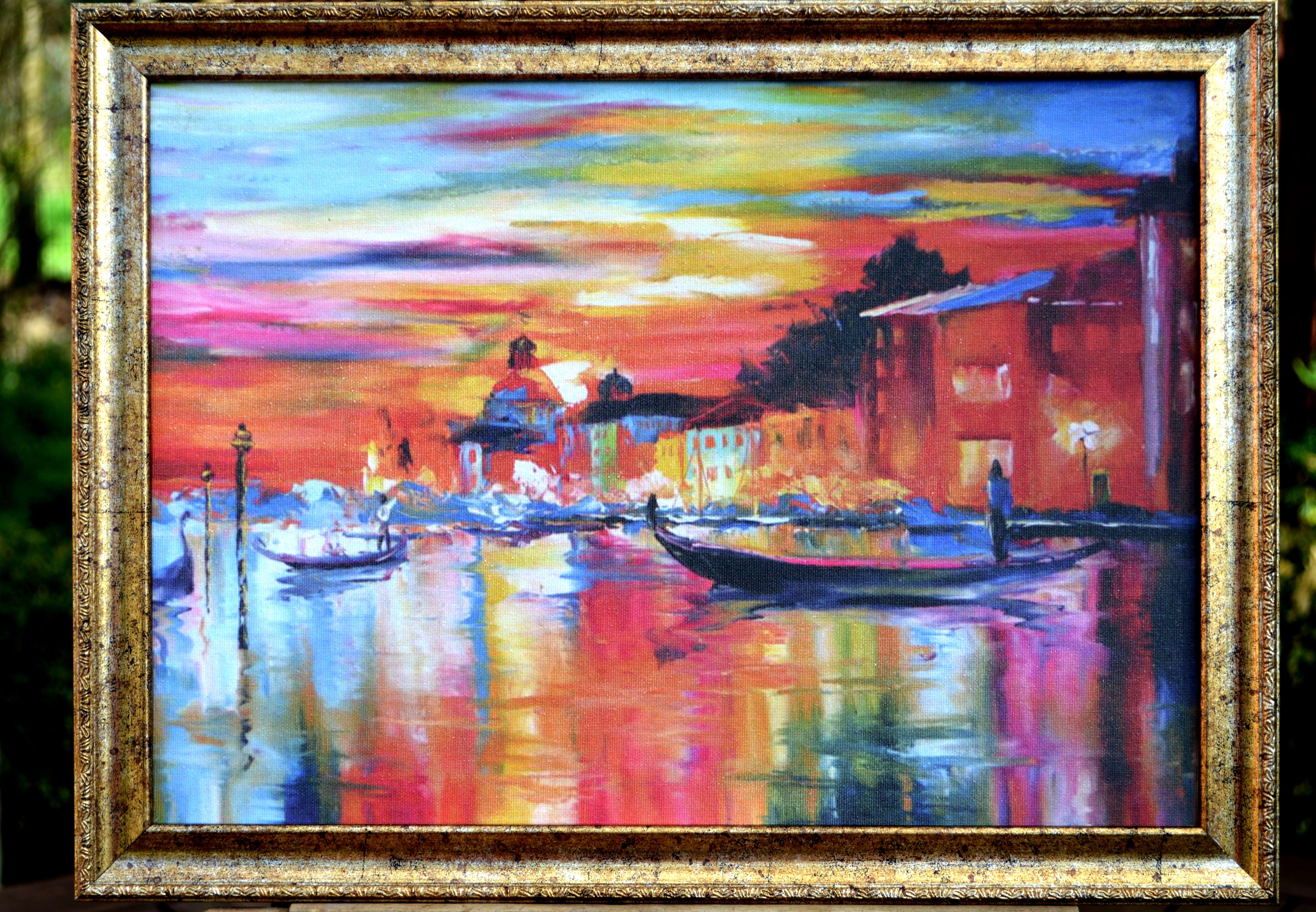 Venice in night lights - Painting de Elena Lukina