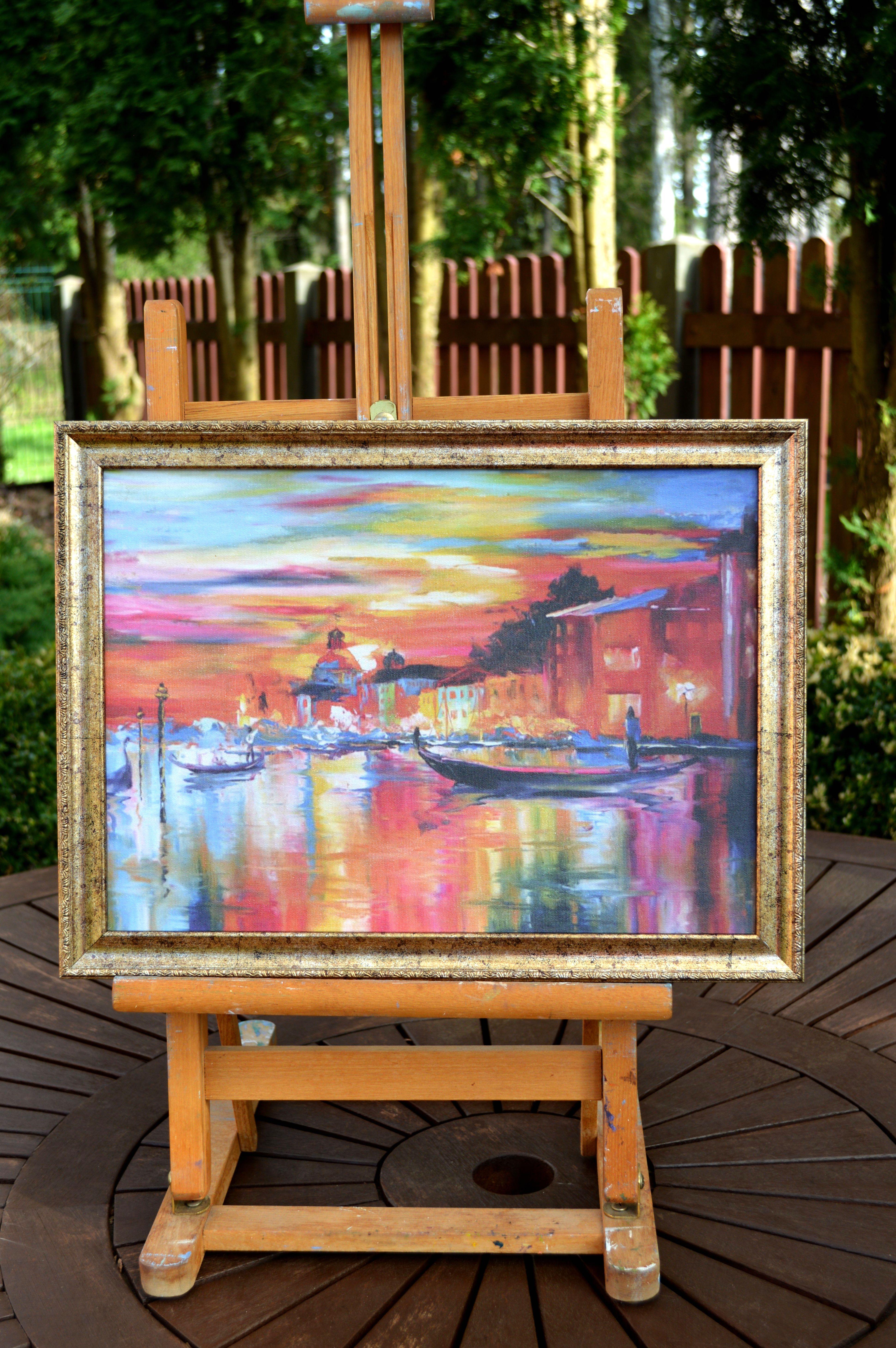 Venice in night lights - Expressionniste Painting par Elena Lukina