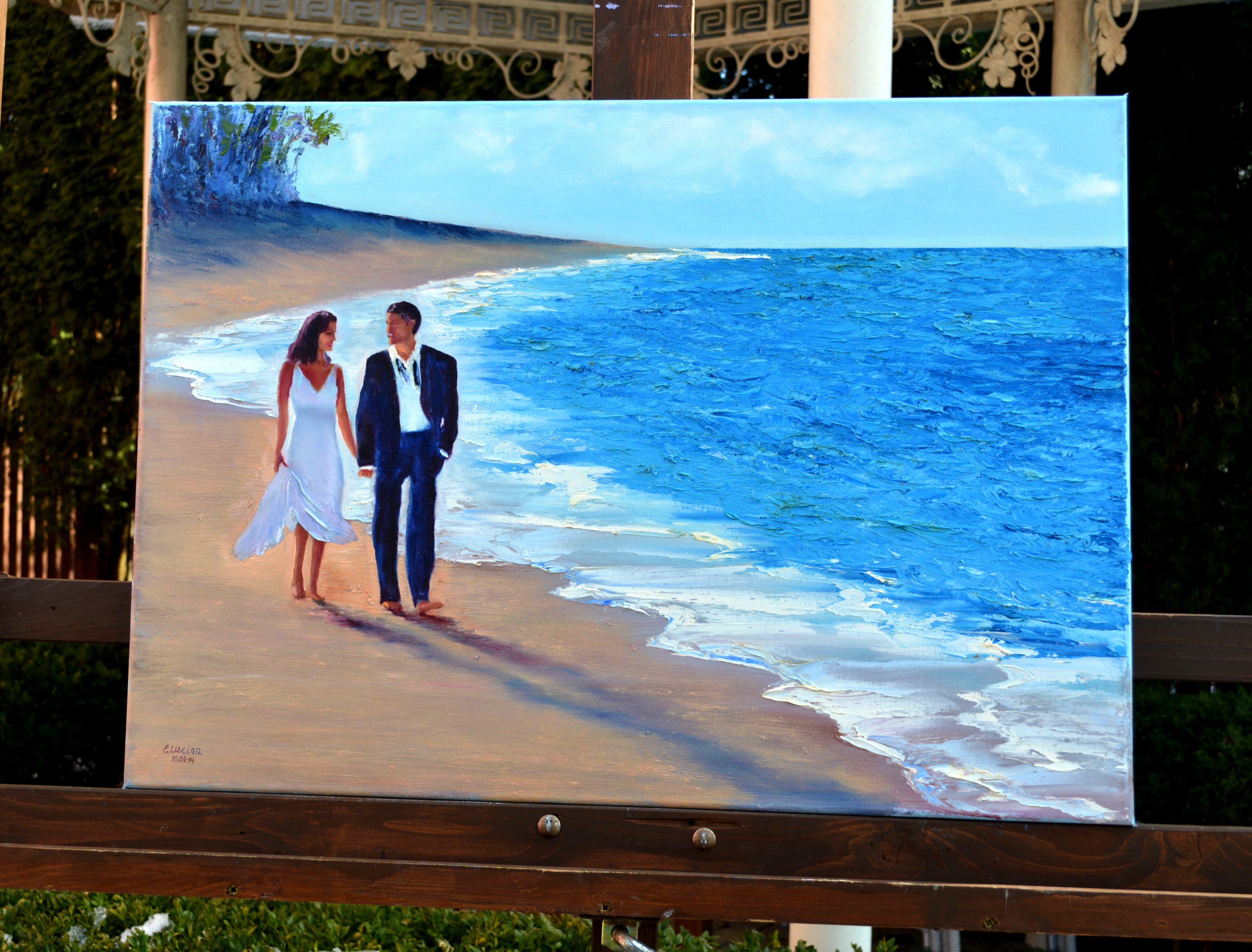 Gemeinsam gehen 50X70 Öl (Blau), Figurative Painting, von Elena Lukina