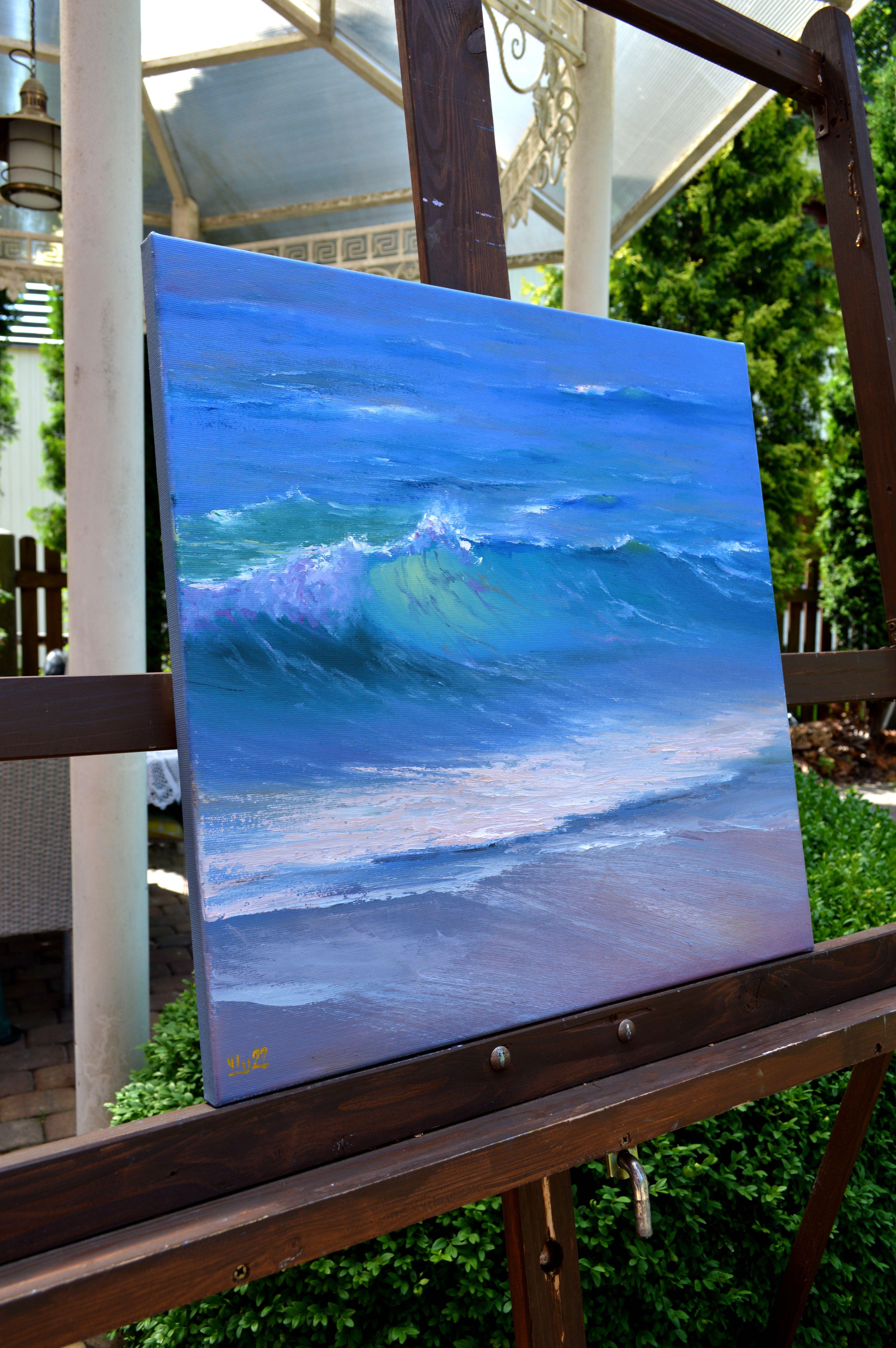 Waves d'été chaudes - Bleu Landscape Painting par Elena Lukina