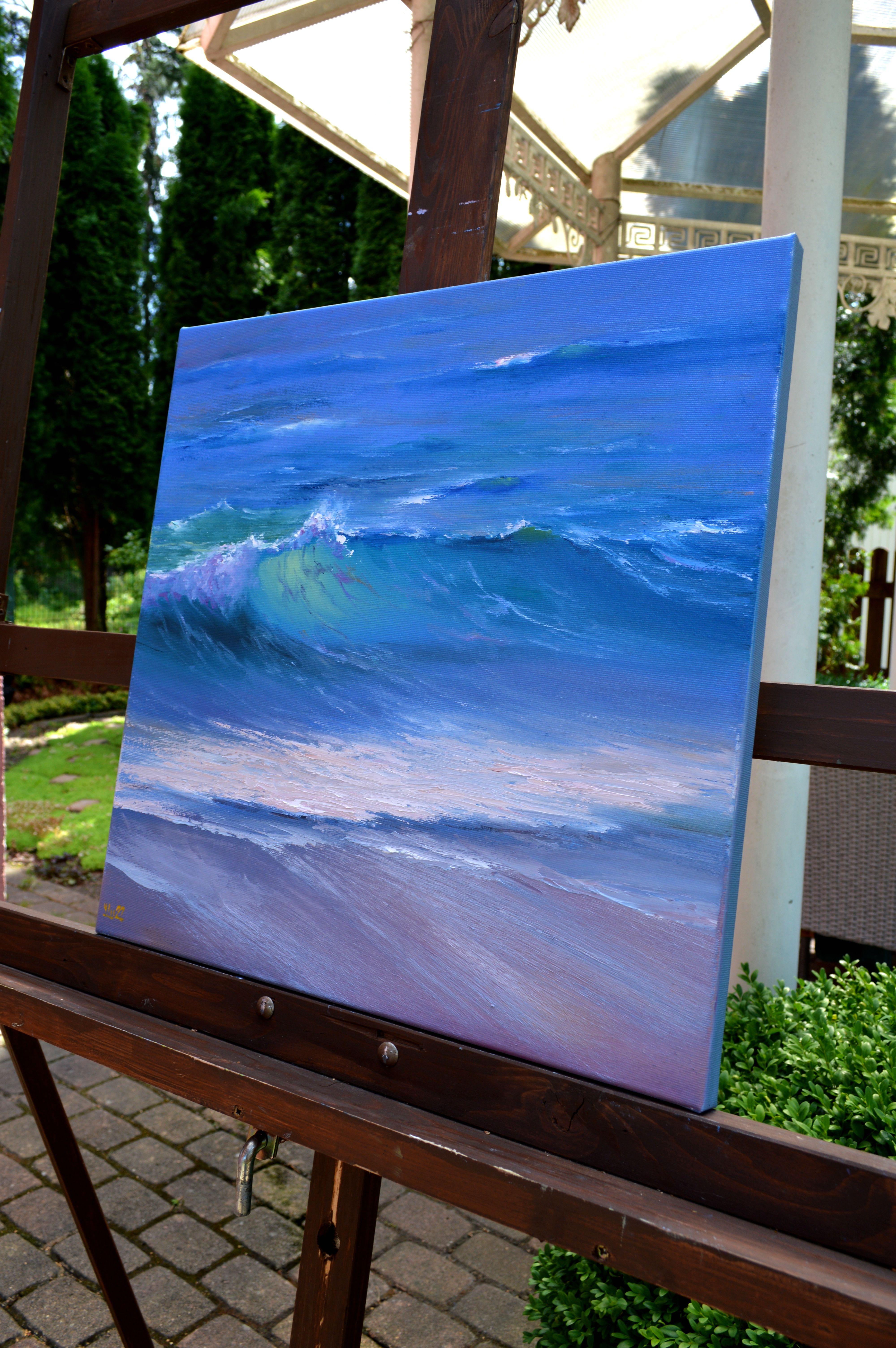 Dans cette peinture à l'huile, j'ai mis toute ma passion à capturer la danse éphémère de la lumière sur les vagues, en tissant l'énergie de la mer avec des traits expressionnistes vibrants. Imaginez que le rythme de la mer se propage dans votre