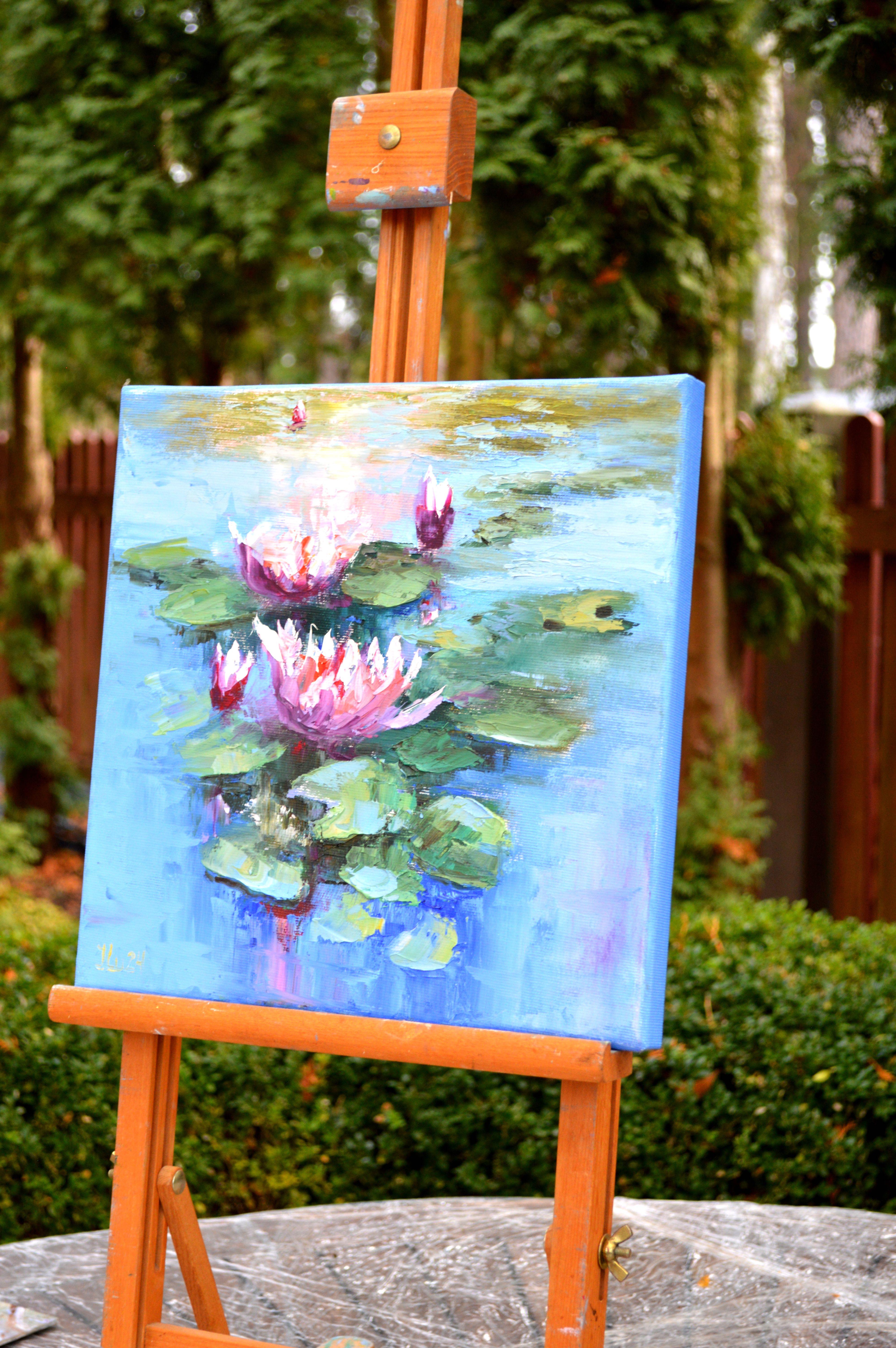 Water lily inspiration - Blue Interior Painting by Elena Lukina