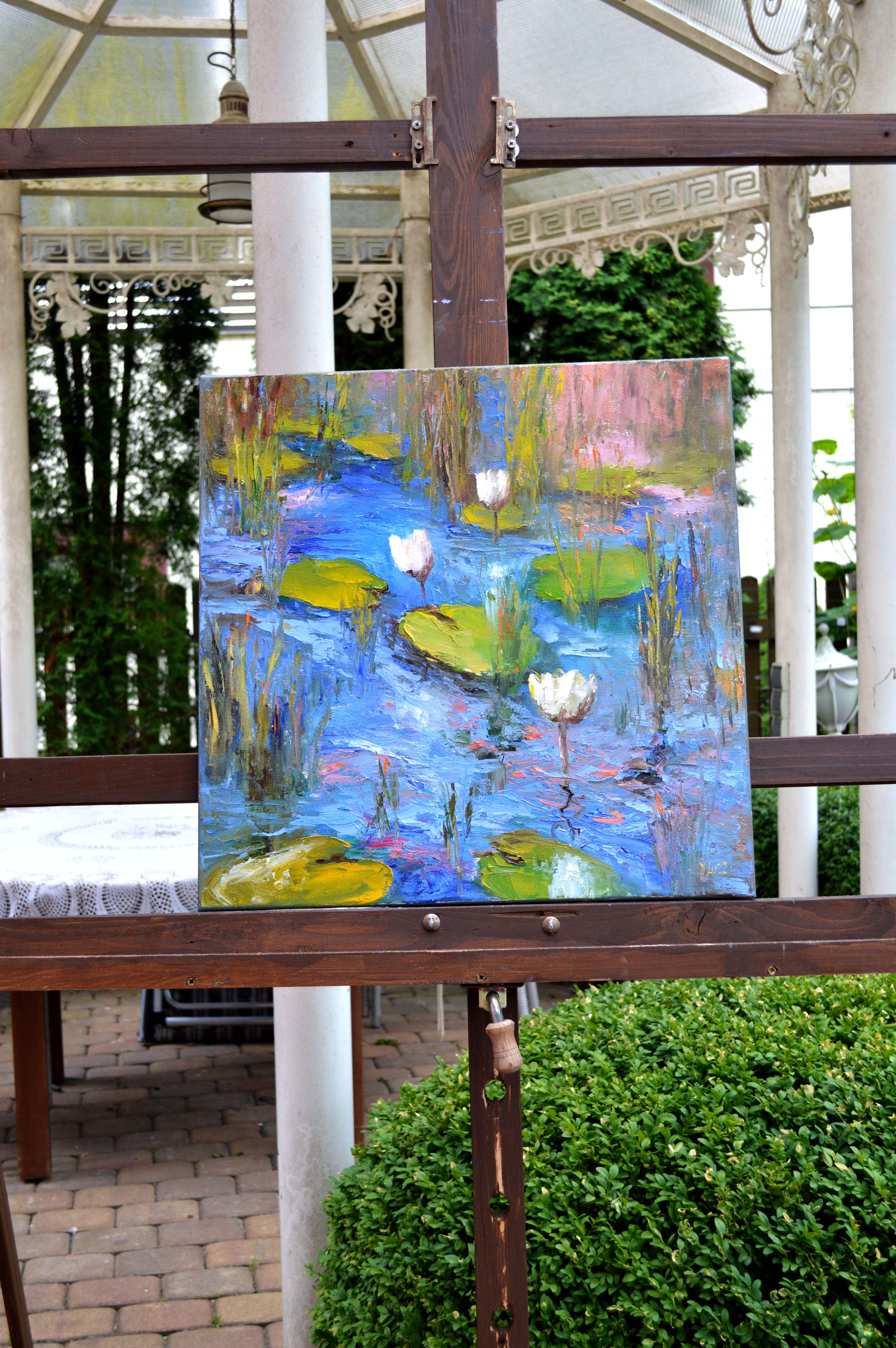 WHITE LILY POND - Expressionist Painting by Elena Lukina