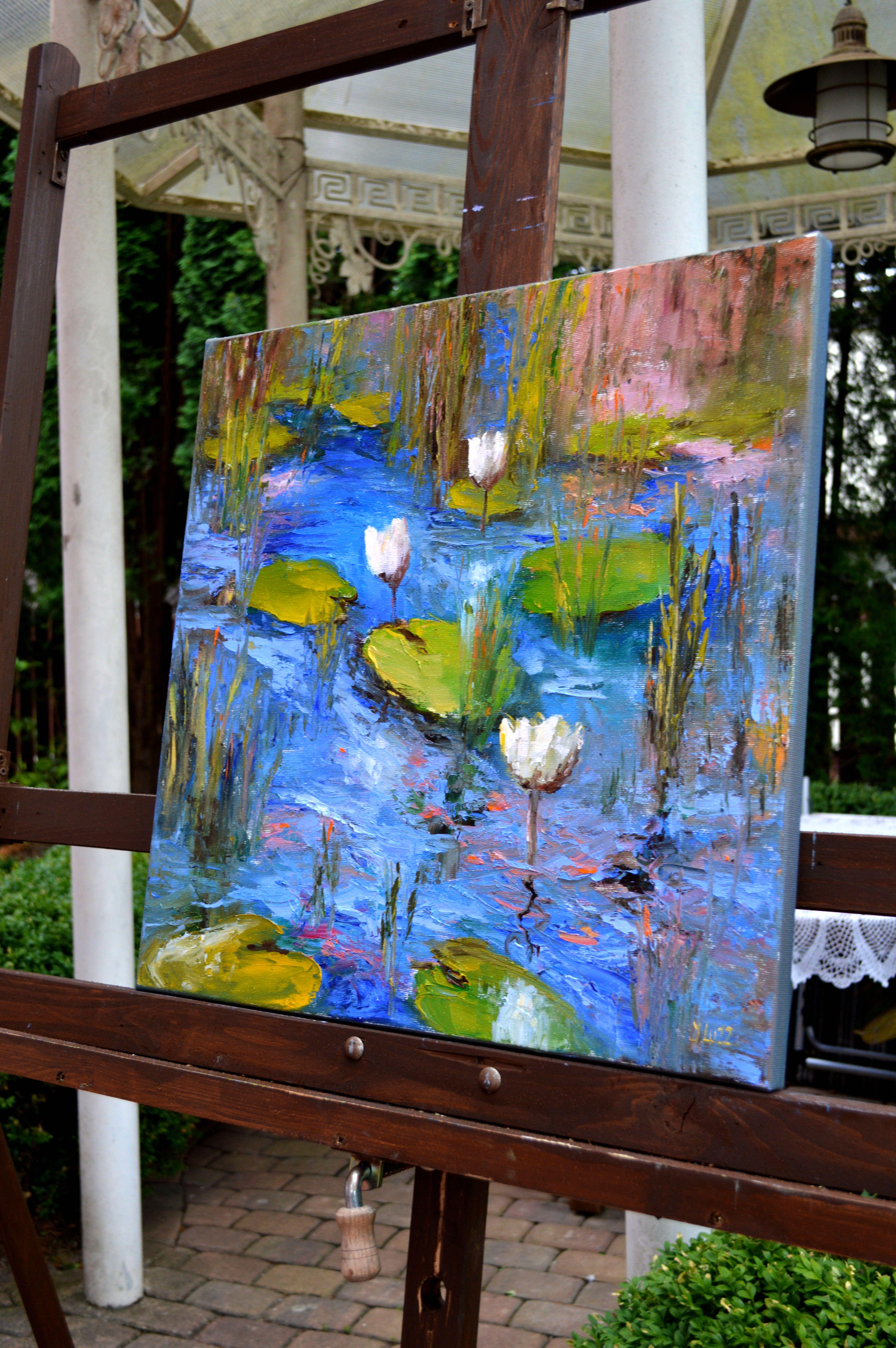 In this vibrant oil painting, I've captured the essence of serenity and renewal. Embracing the blending of expressionism and impressionism, each brushstroke conveys the tranquil dance of lily pads on water, with the bloom's delicate grace. I infused