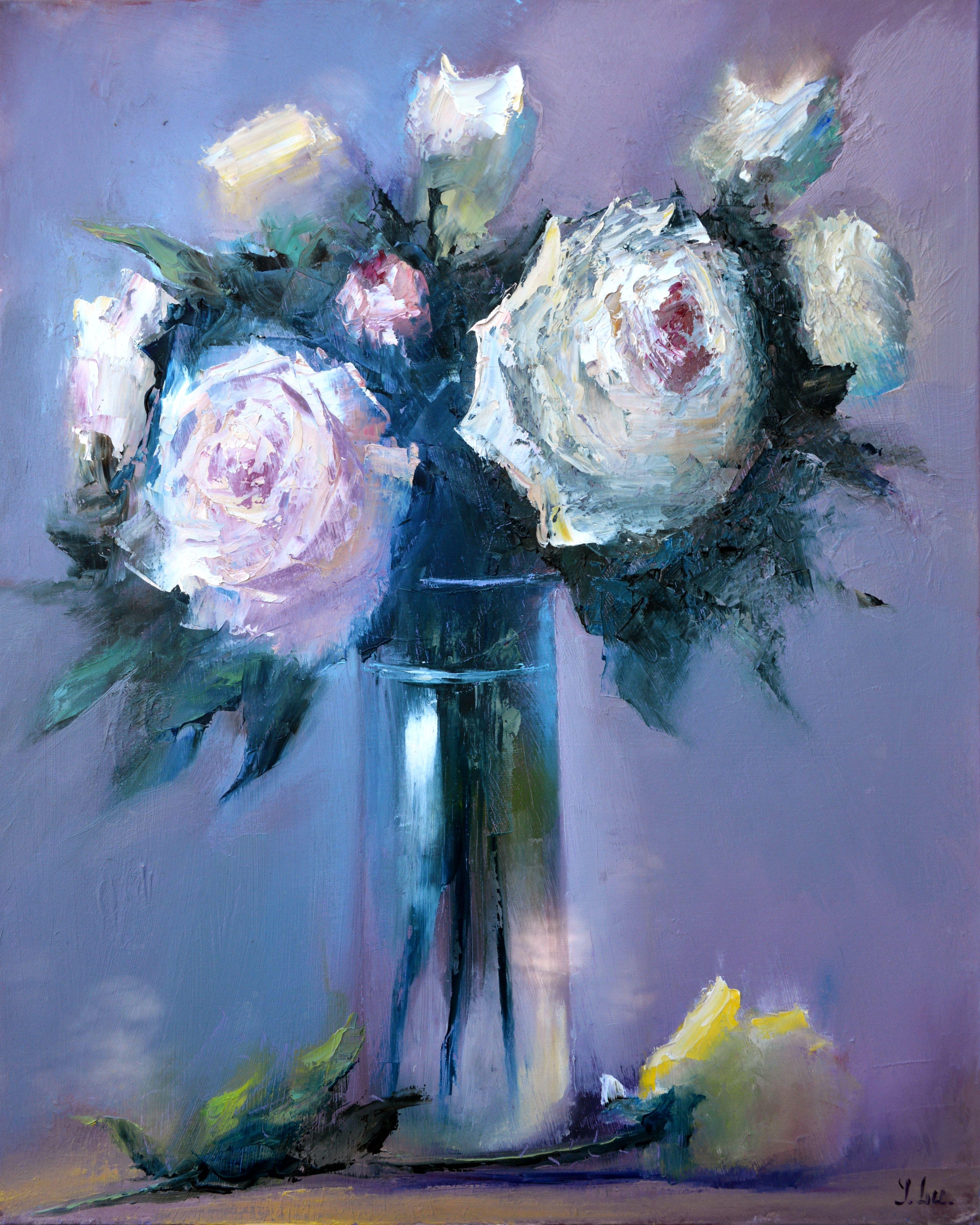 Still-Life Painting Elena Lukina - Roses blanches 50X40