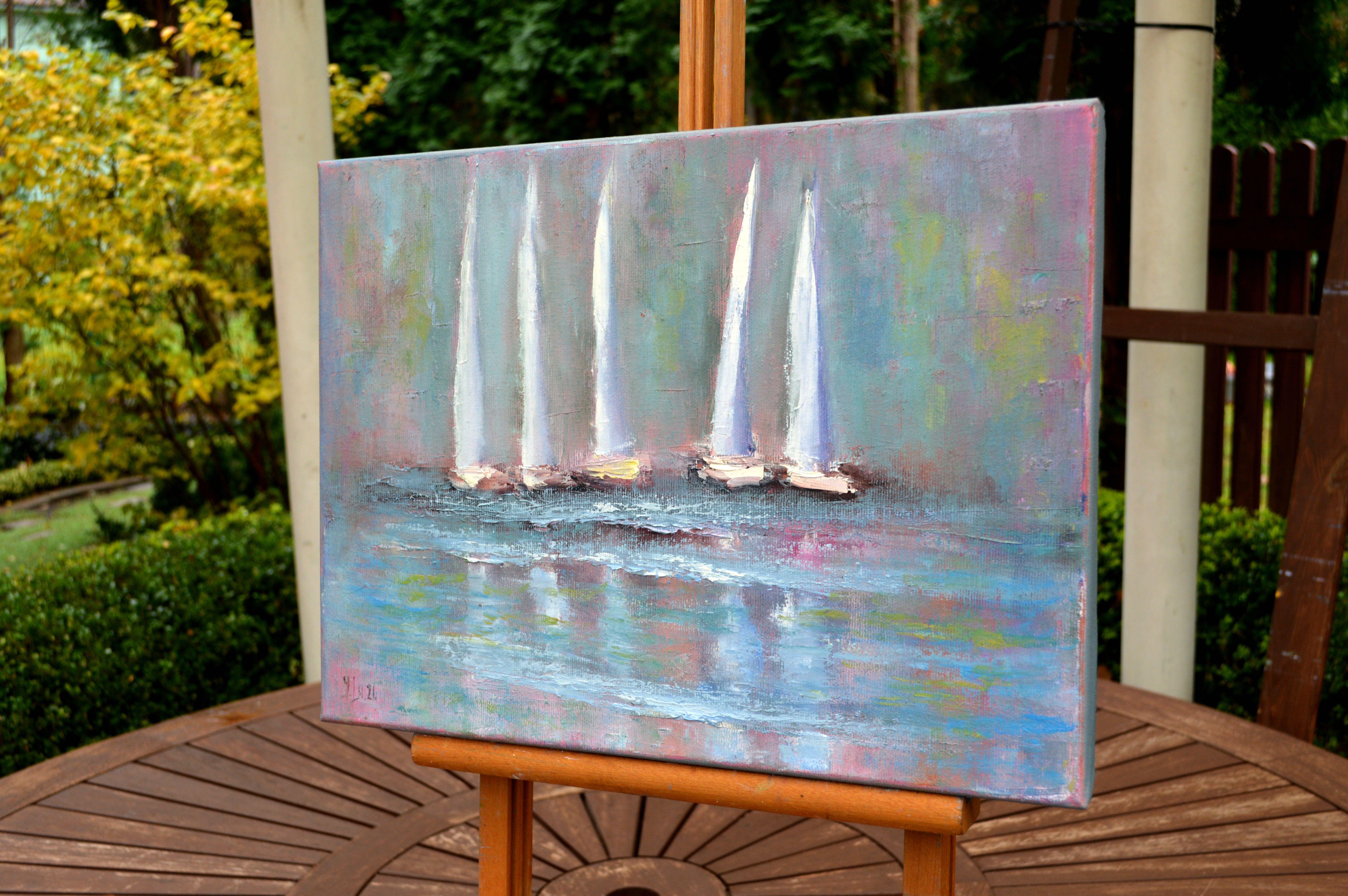 Weiße Segel (Expressionismus), Painting, von Elena Lukina