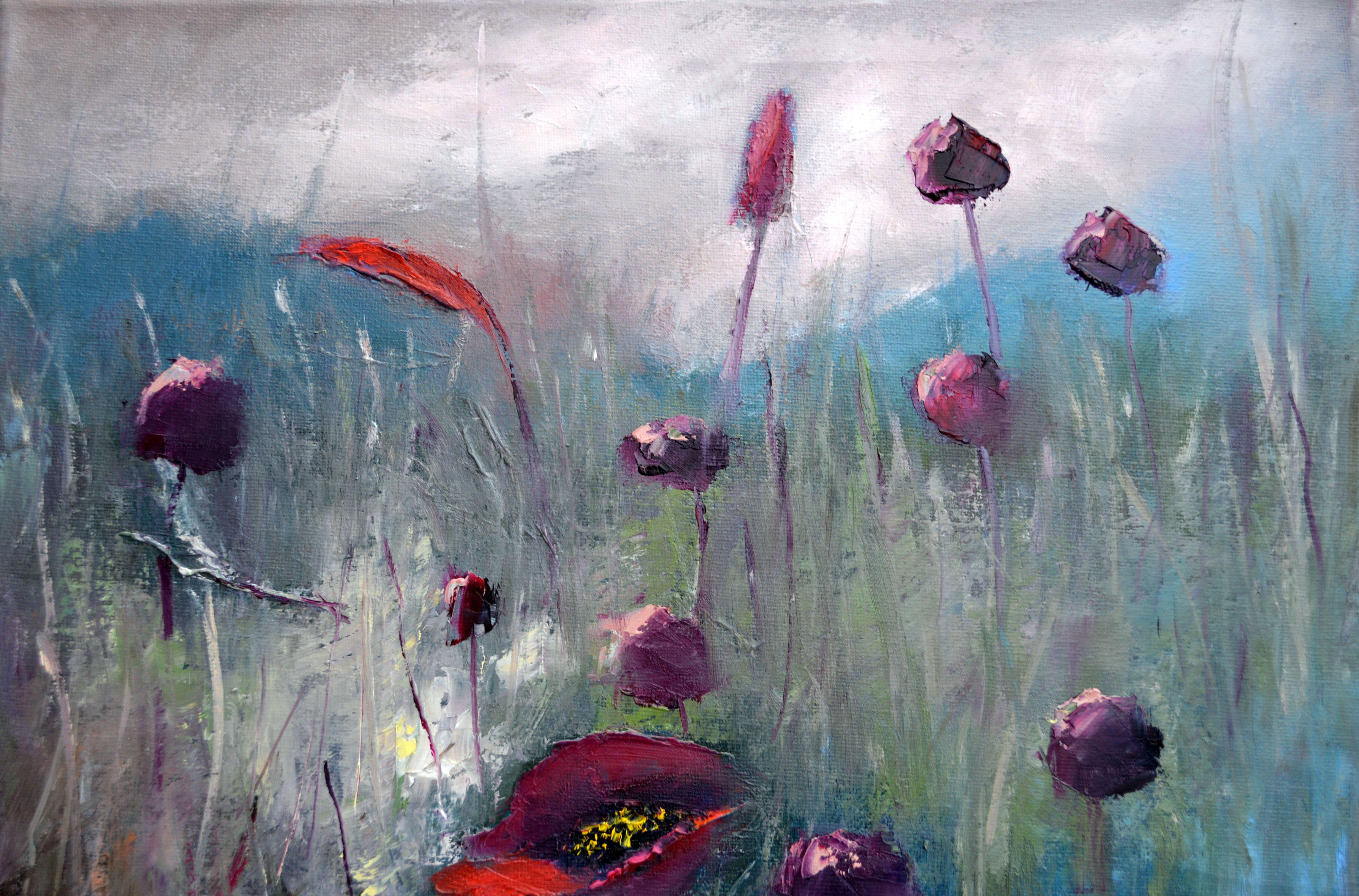 Wild field herbs 40X40 oil painting For Sale 6