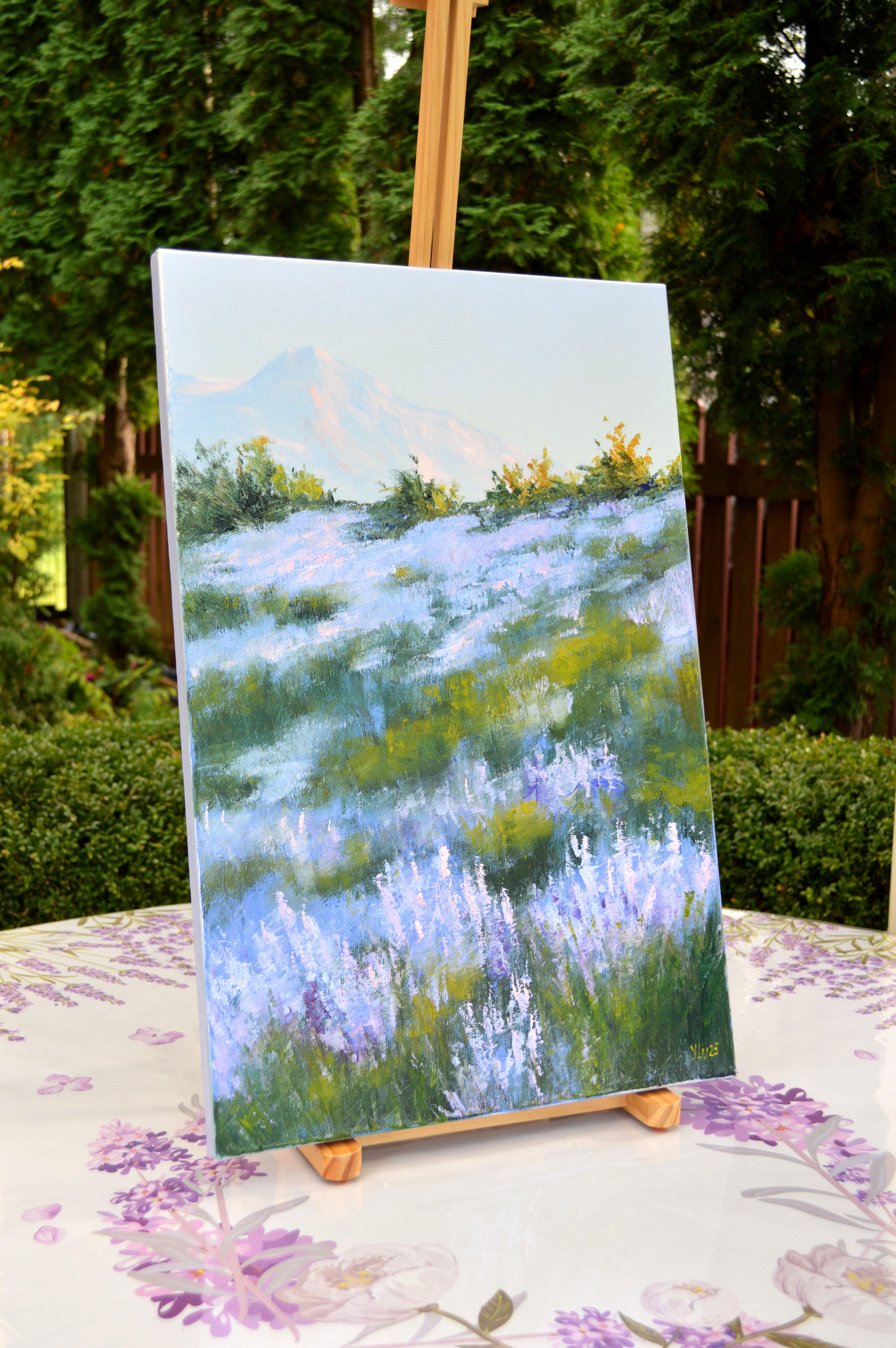 Wilder Lavendel im Dunst der Morgensonne (Expressionismus), Painting, von Elena Lukina