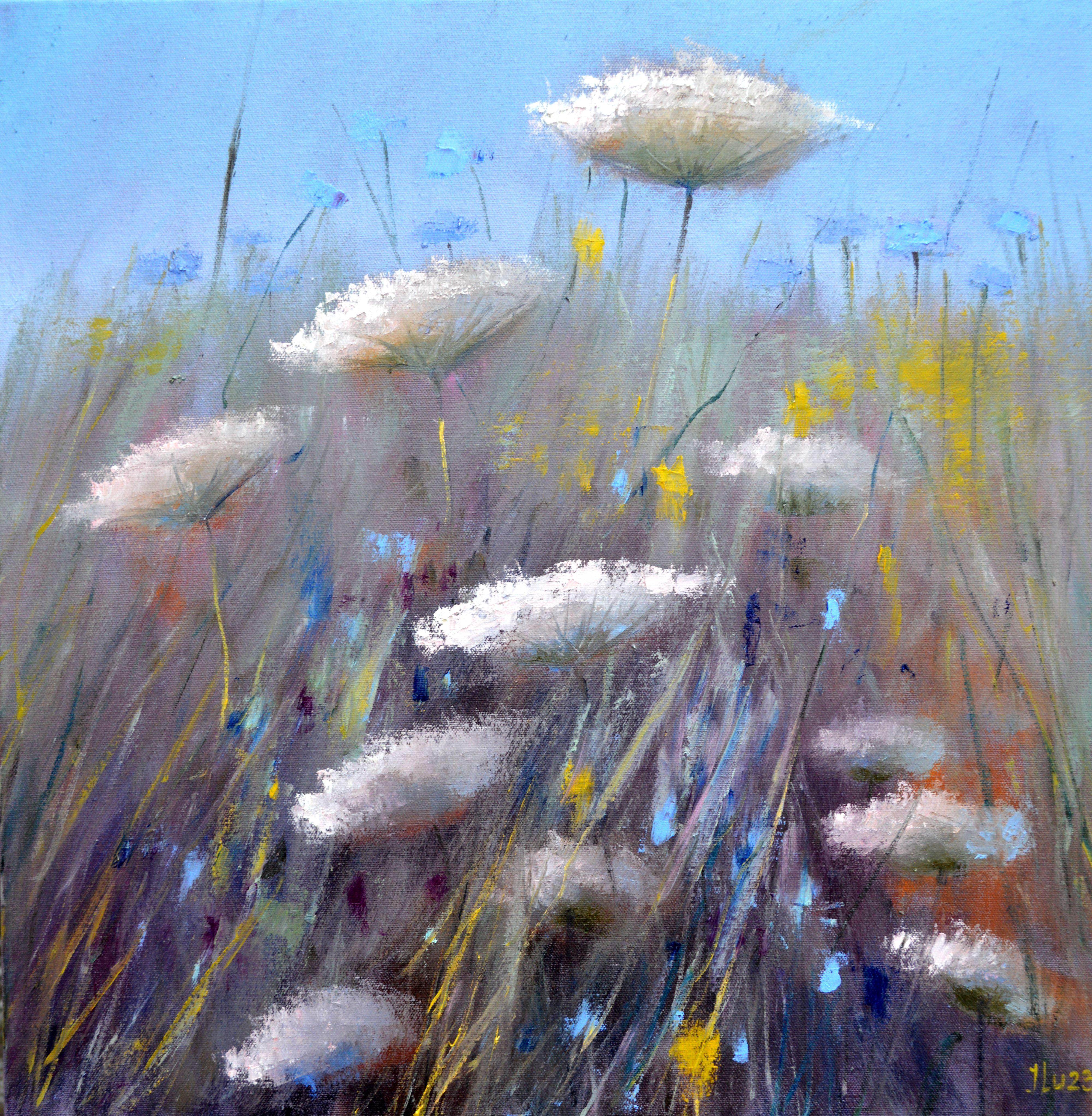 Elena Lukina Landscape Painting - Wildflowers 50X50 oil on canvas
