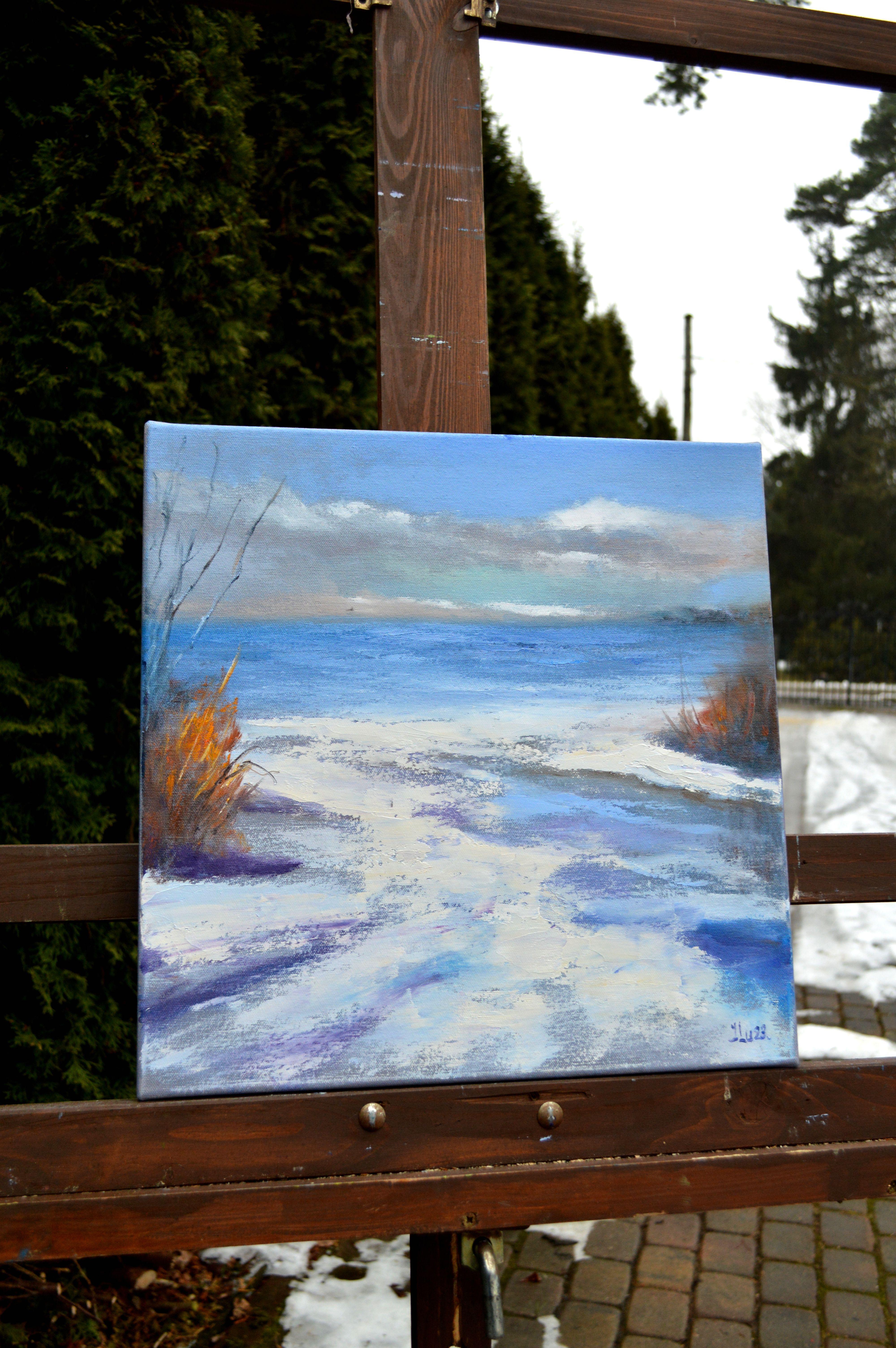 Winter coast 40X40 - Painting by Elena Lukina