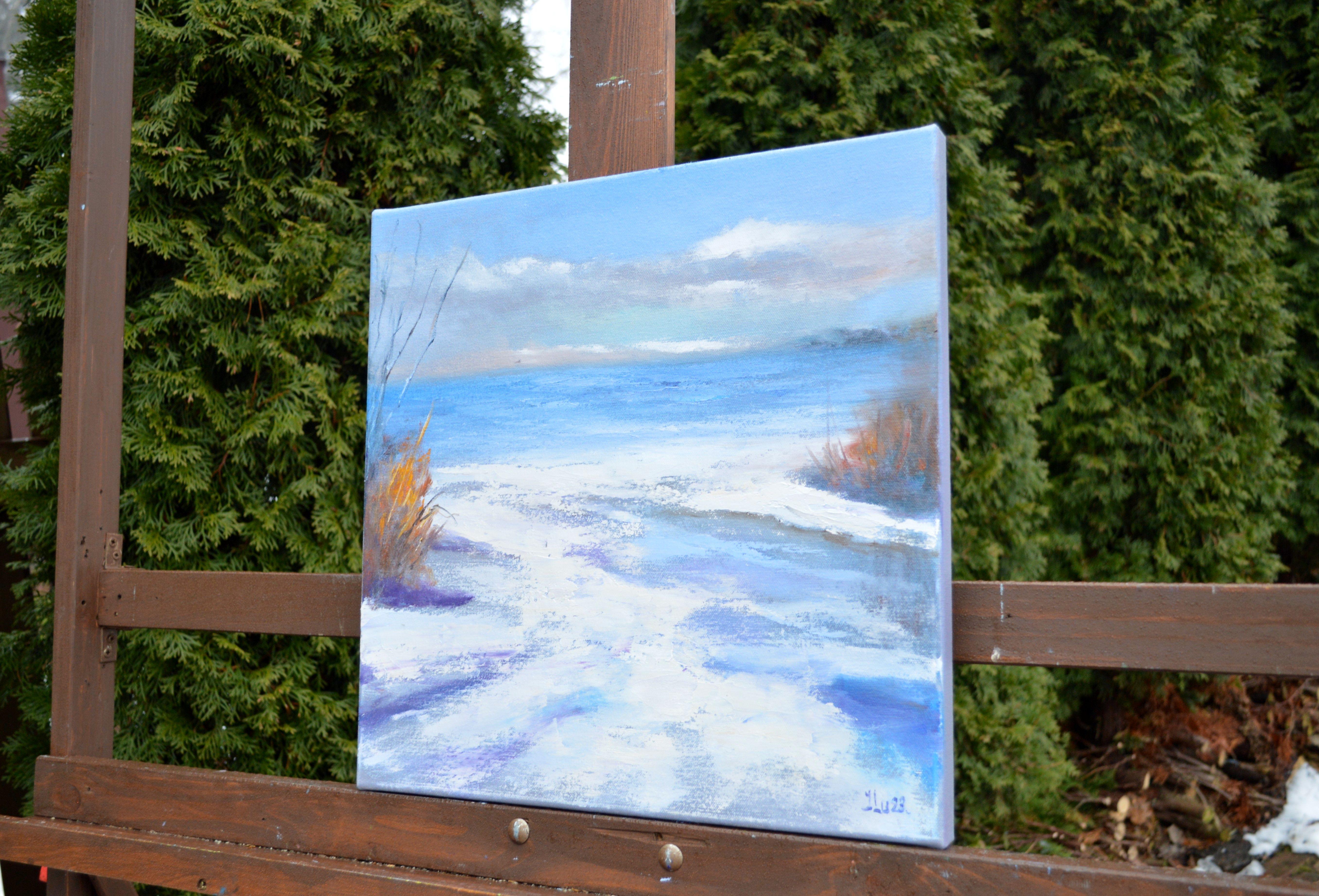 In this canvas, I've poured my soul into capturing the raw, chilling beauty of a serene coastal scene wrapped in the silence of winter. My brushstrokes dance between expressionism and impressionism, infusing life into the cold expanse with oils that