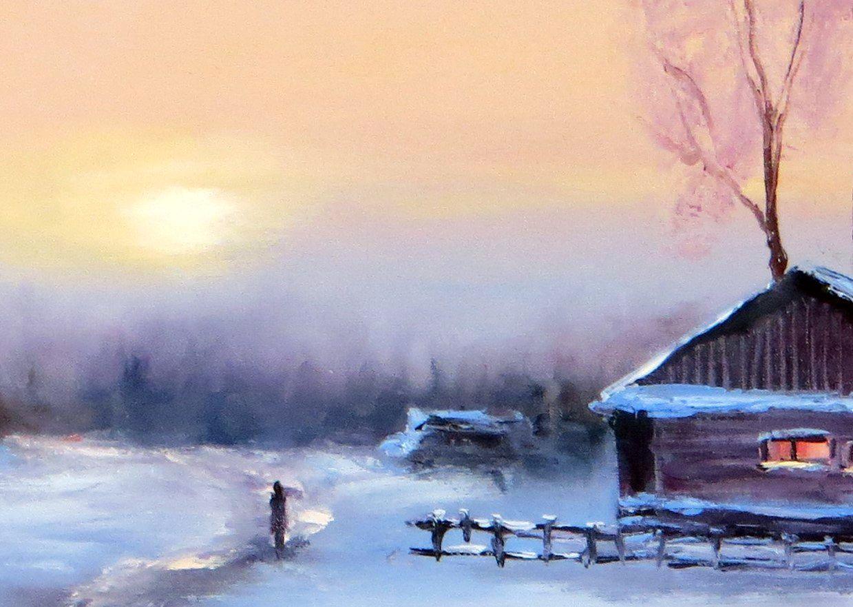 WINTER SALE! Winter evening 50X70 oil painting For Sale 1