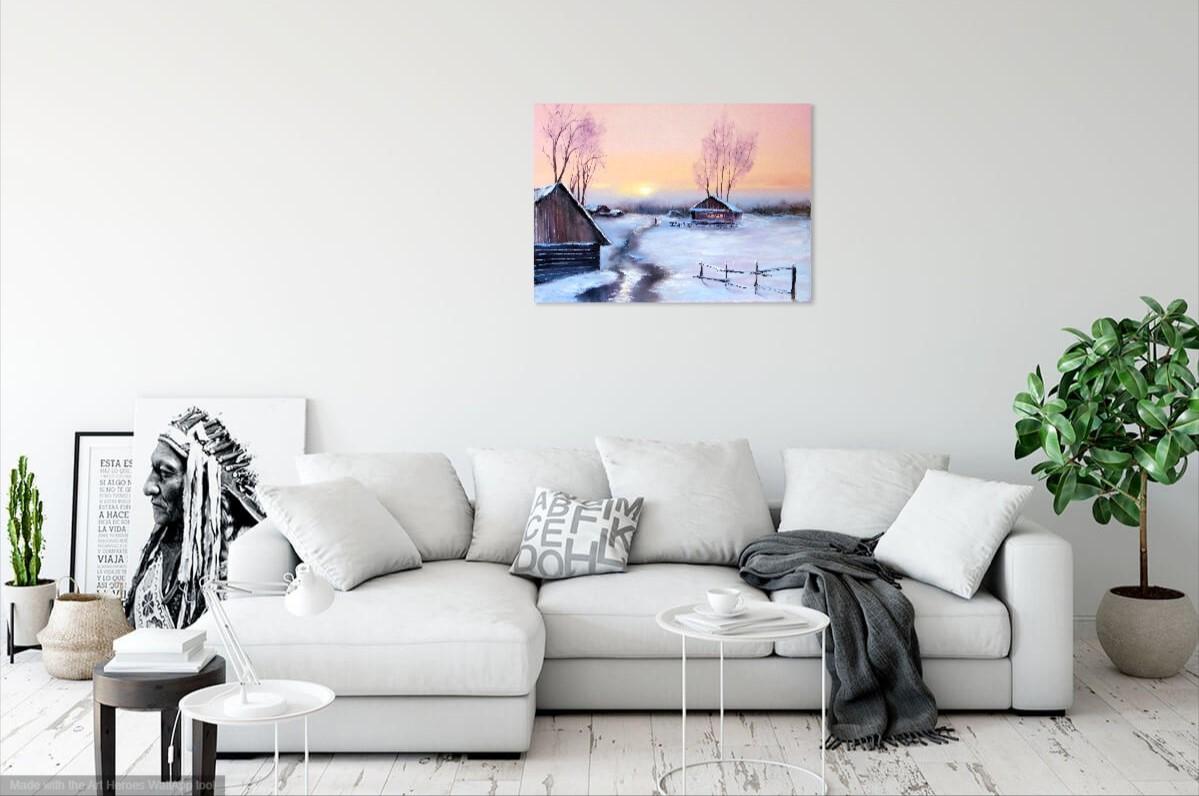 WINTER SALE! Winter evening 50X70 oil painting For Sale 3