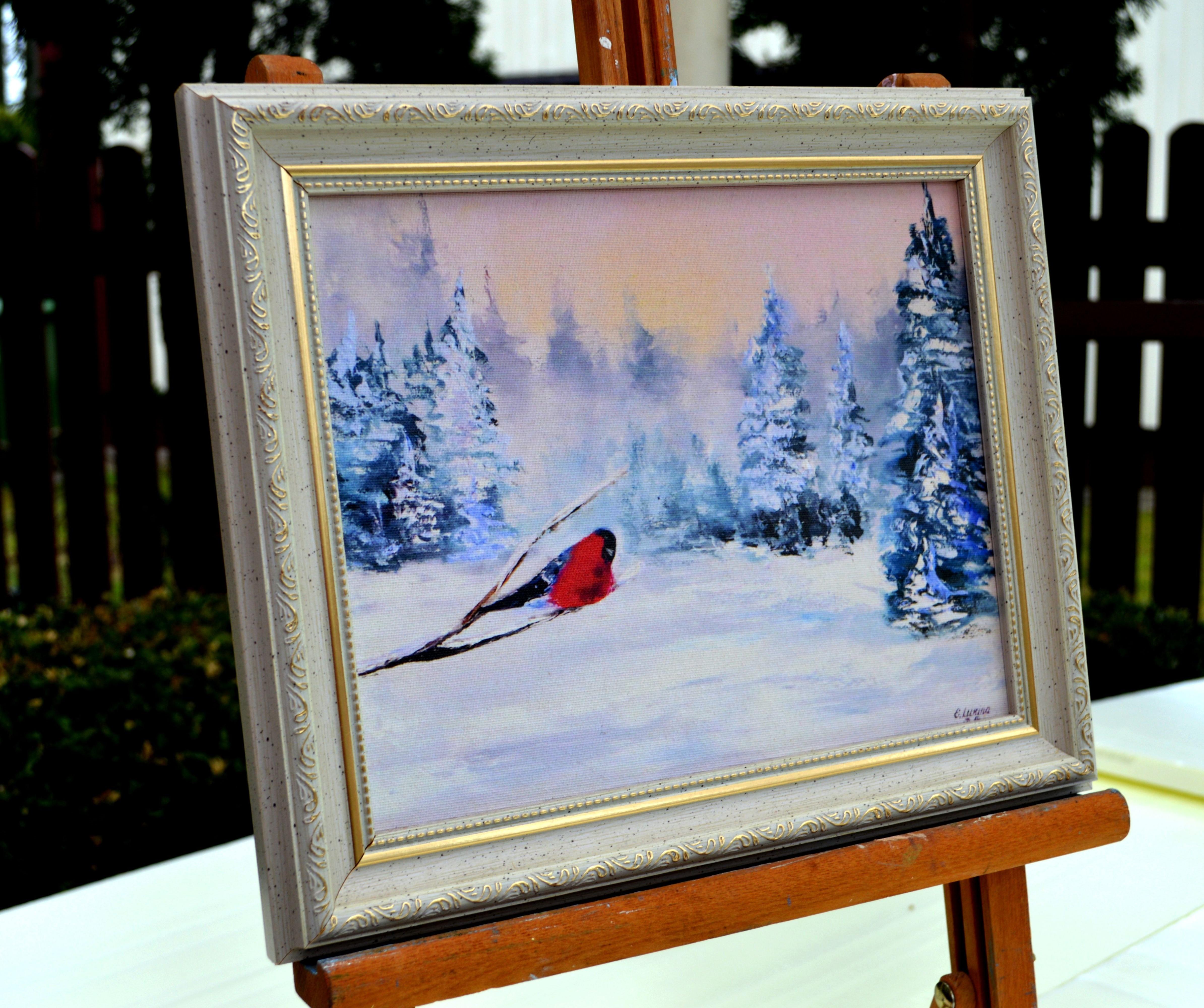 Bosque de invierno - Animal Painting Gris de Elena Lukina