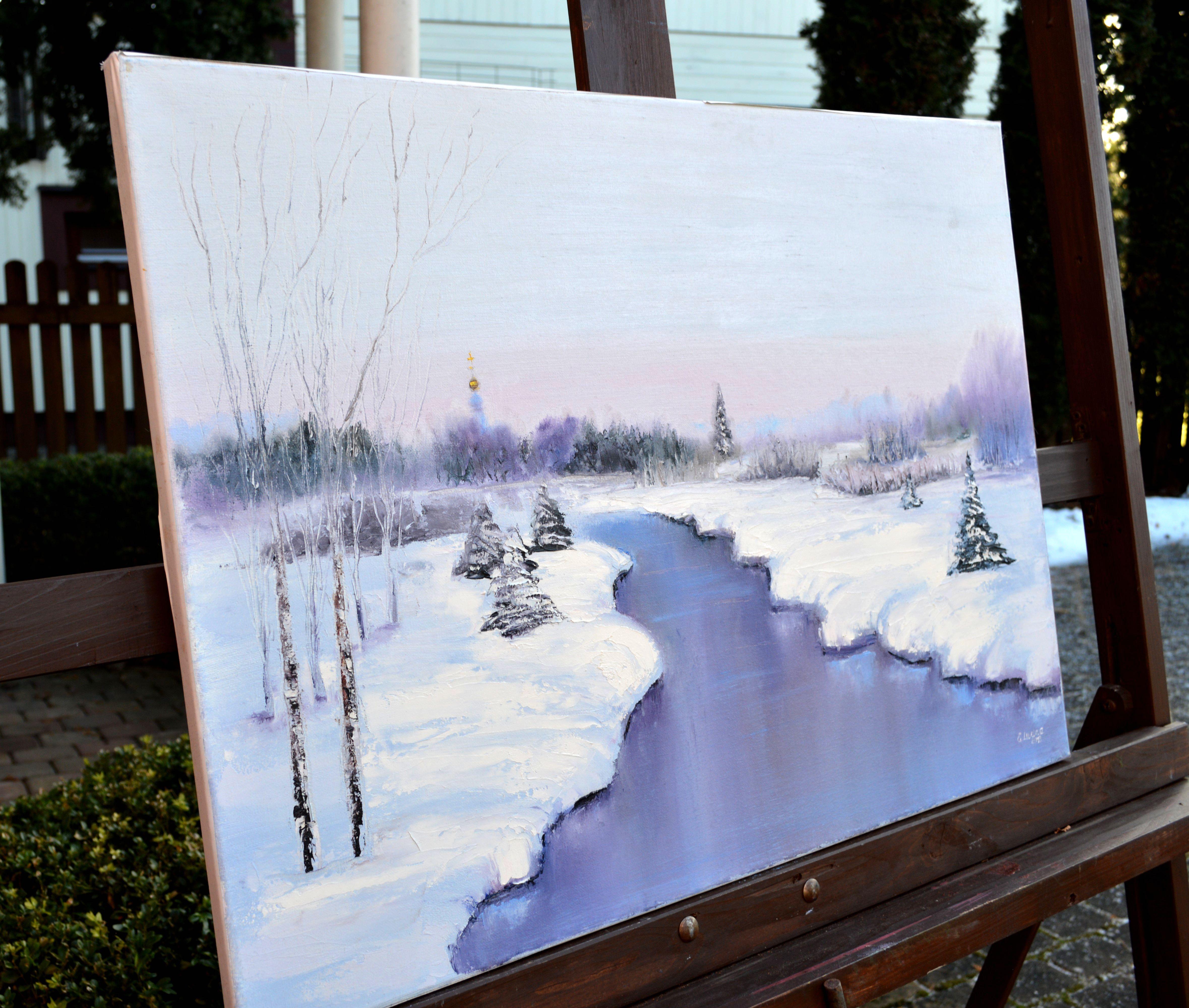 WINTER SALE! Winter landscape 50X70 oil painting For Sale 1
