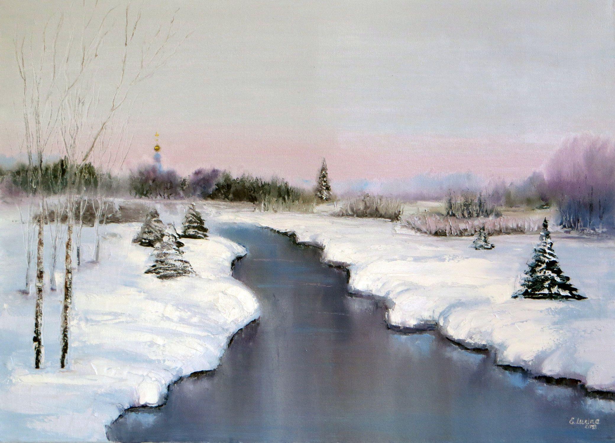 WINTER SALE! Winter landscape 50X70 oil painting For Sale 5