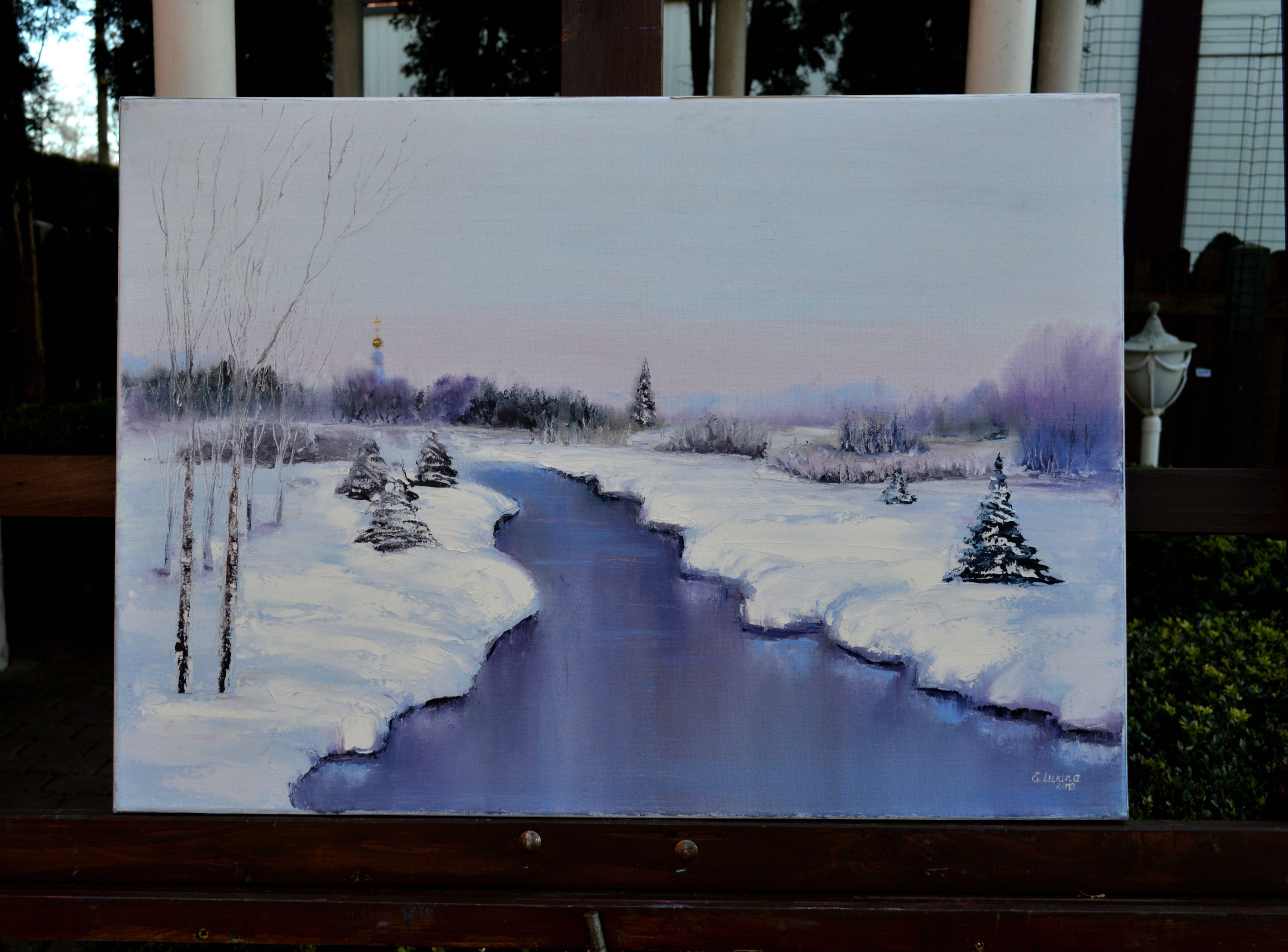 WINTER SALE! Winter landscape 50X70 oil painting For Sale 3