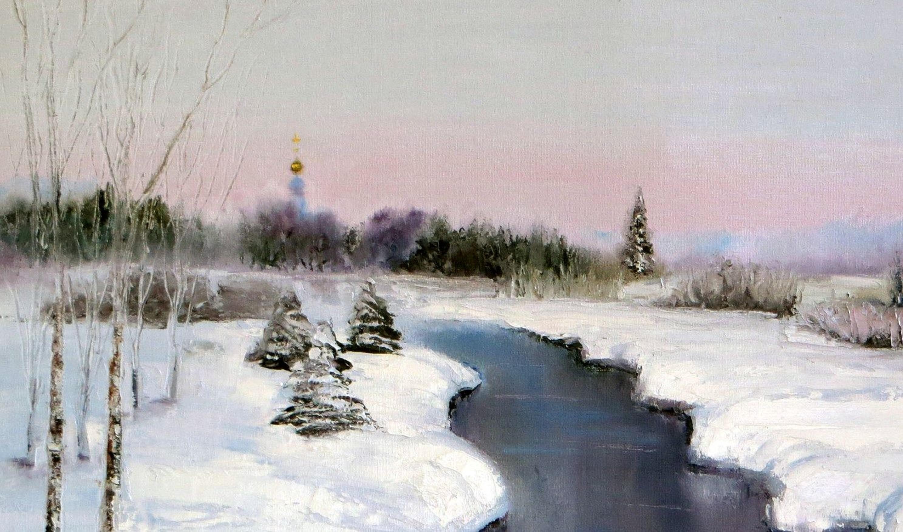 WINTER SALE! Winter landscape 50X70 oil painting For Sale 10