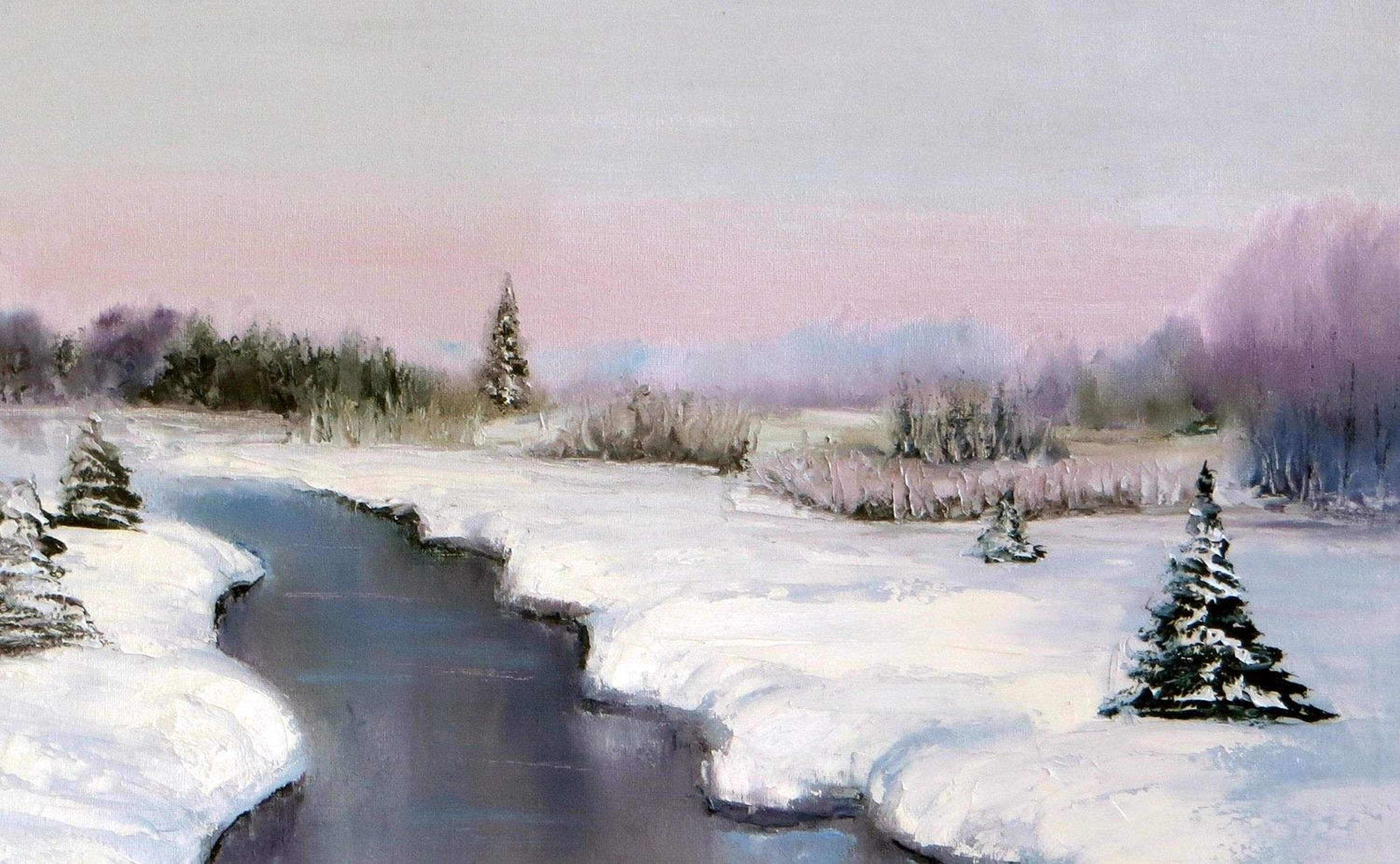 WINTER SALE! Winter landscape 50X70 oil painting For Sale 9